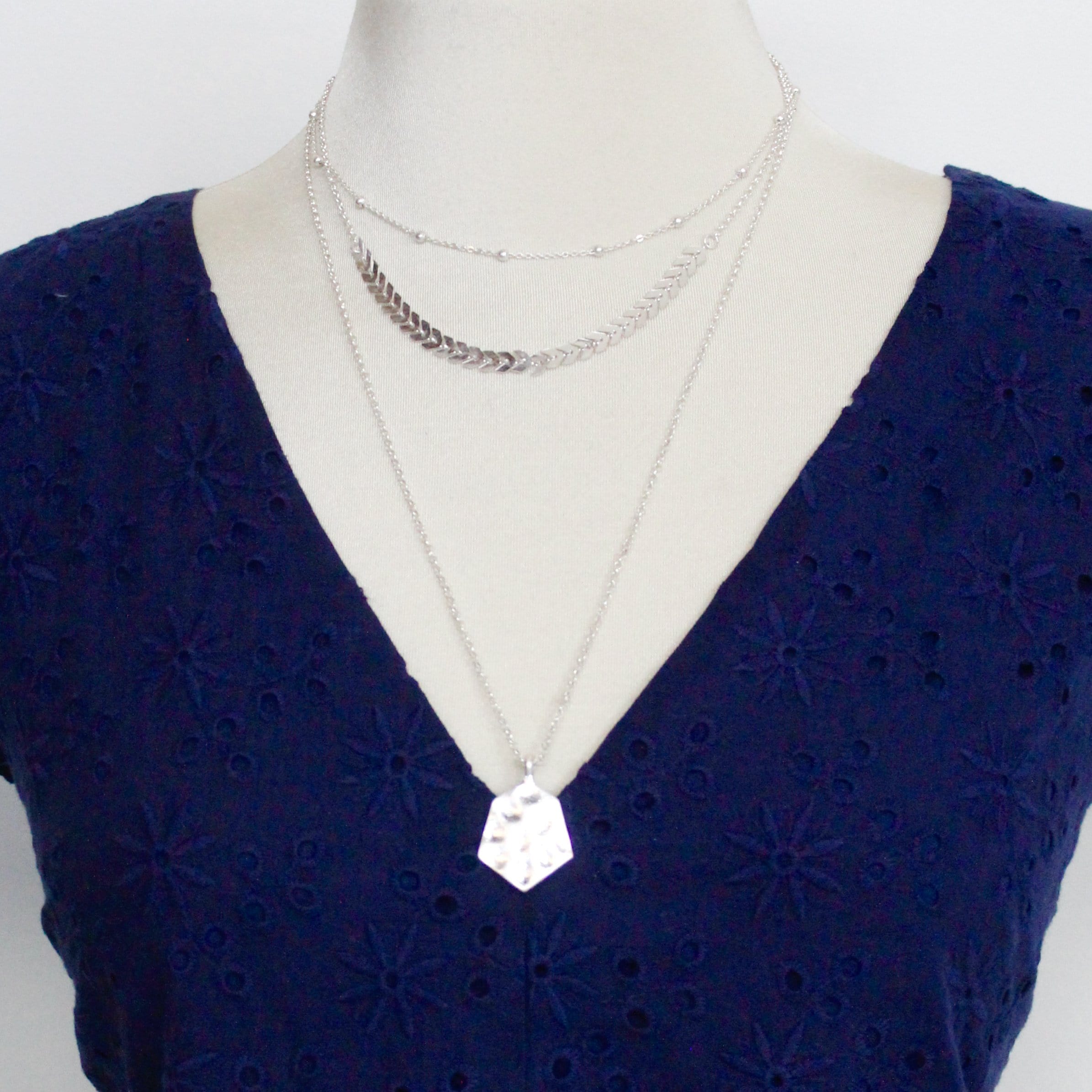 Silver Multi Layered Pendant Necklace