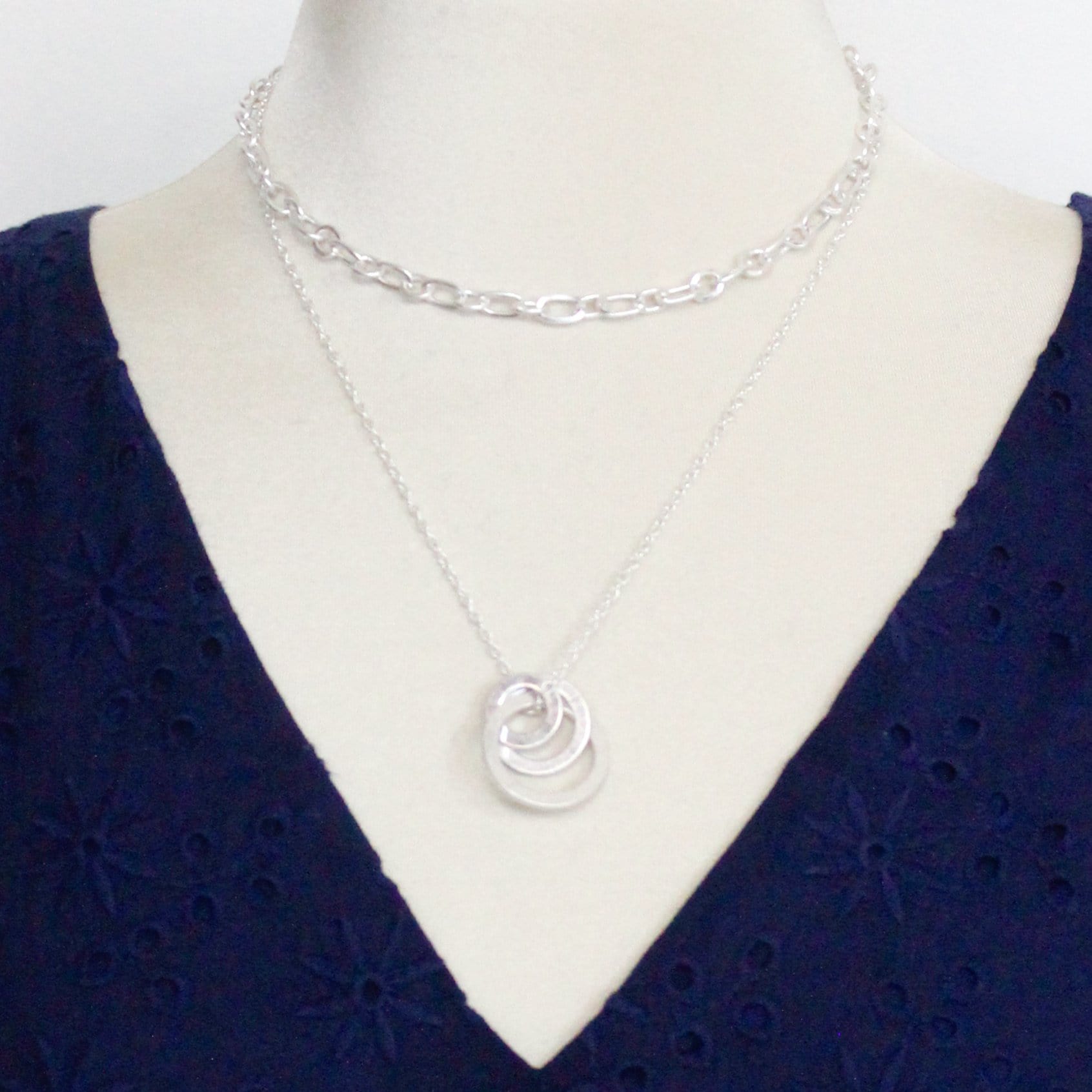 Silver Double Layer Pendant Necklace