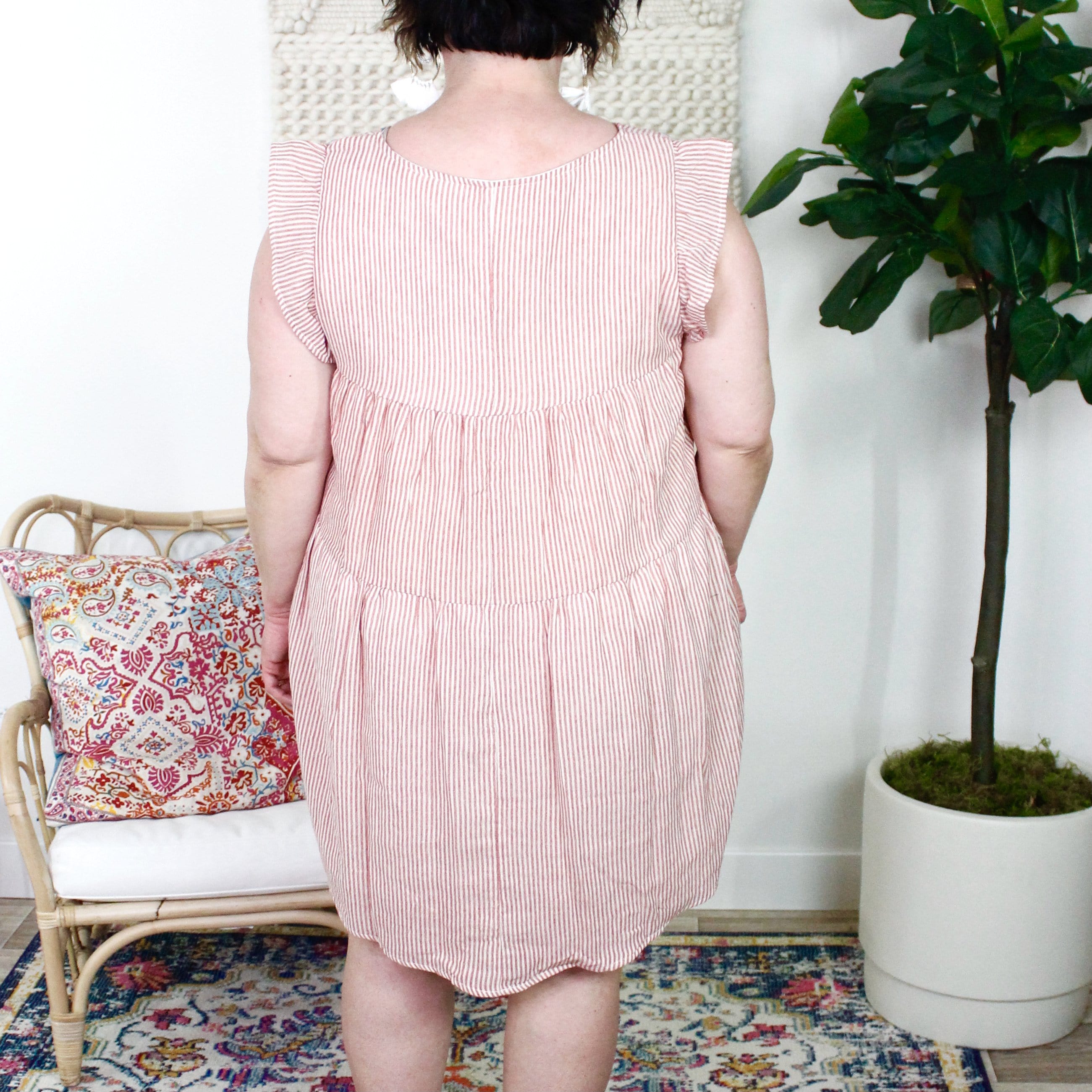 Red Stripe Embroidered Detail Dress