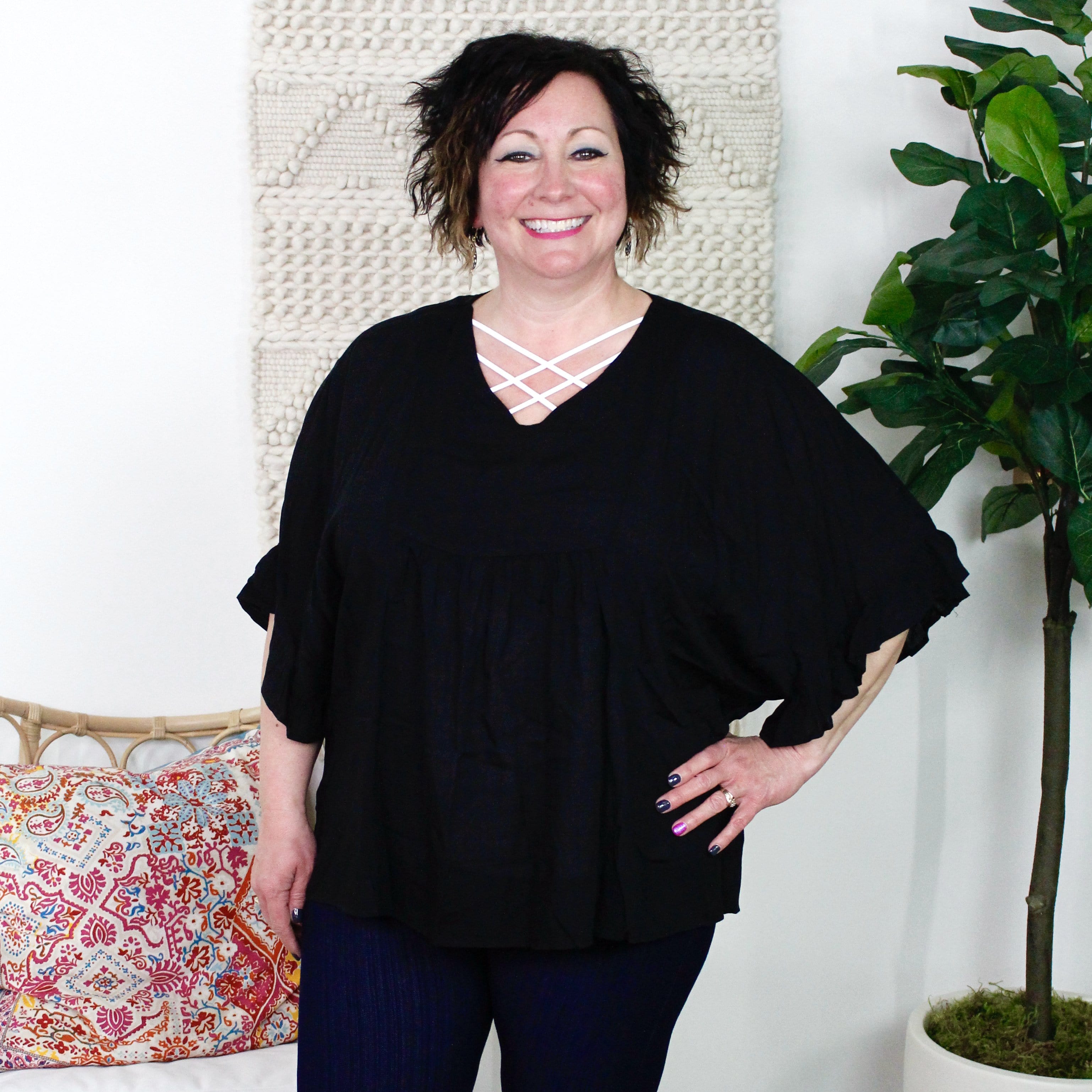 Black Flutter Sleeve Blouse