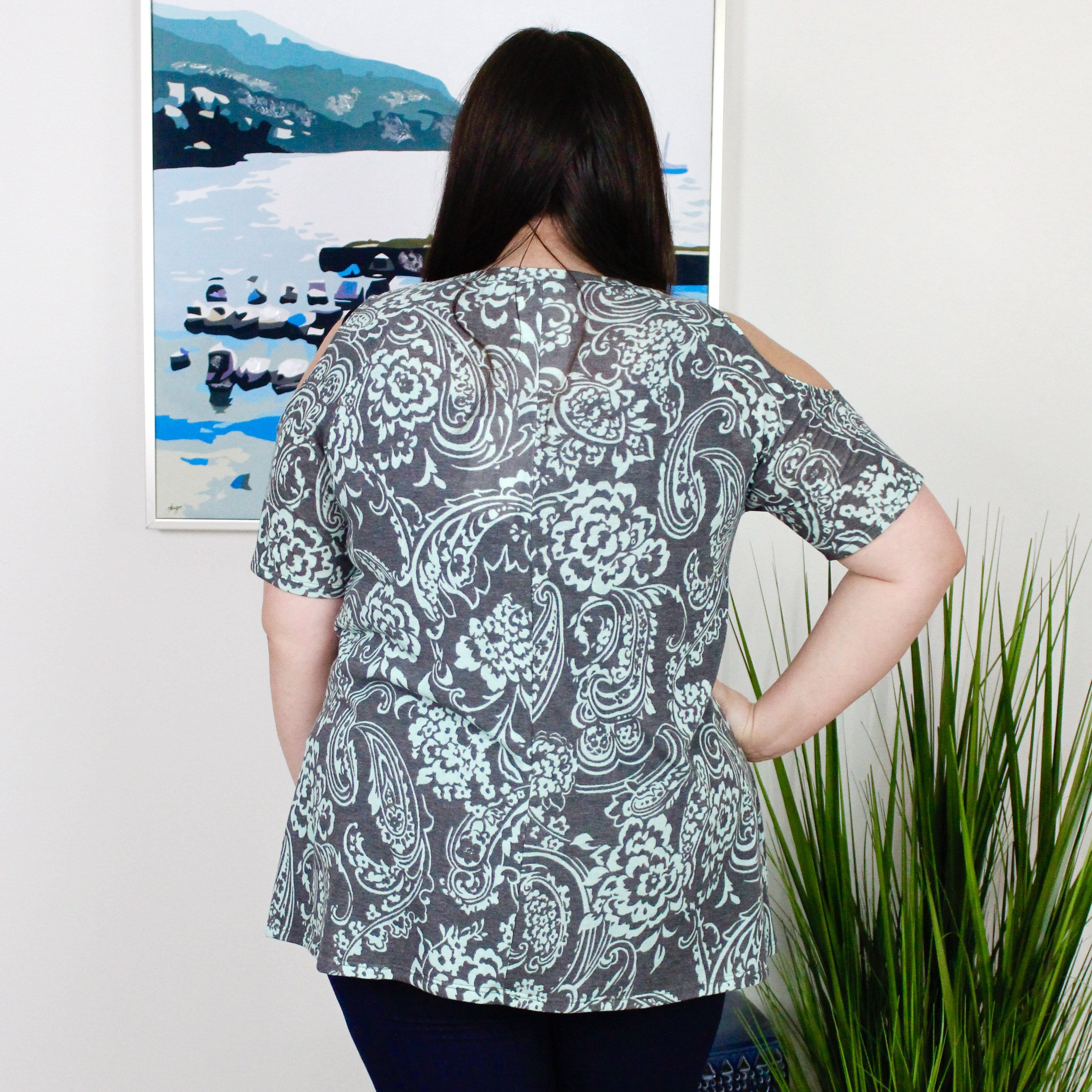 Gray & Blue Floral Top