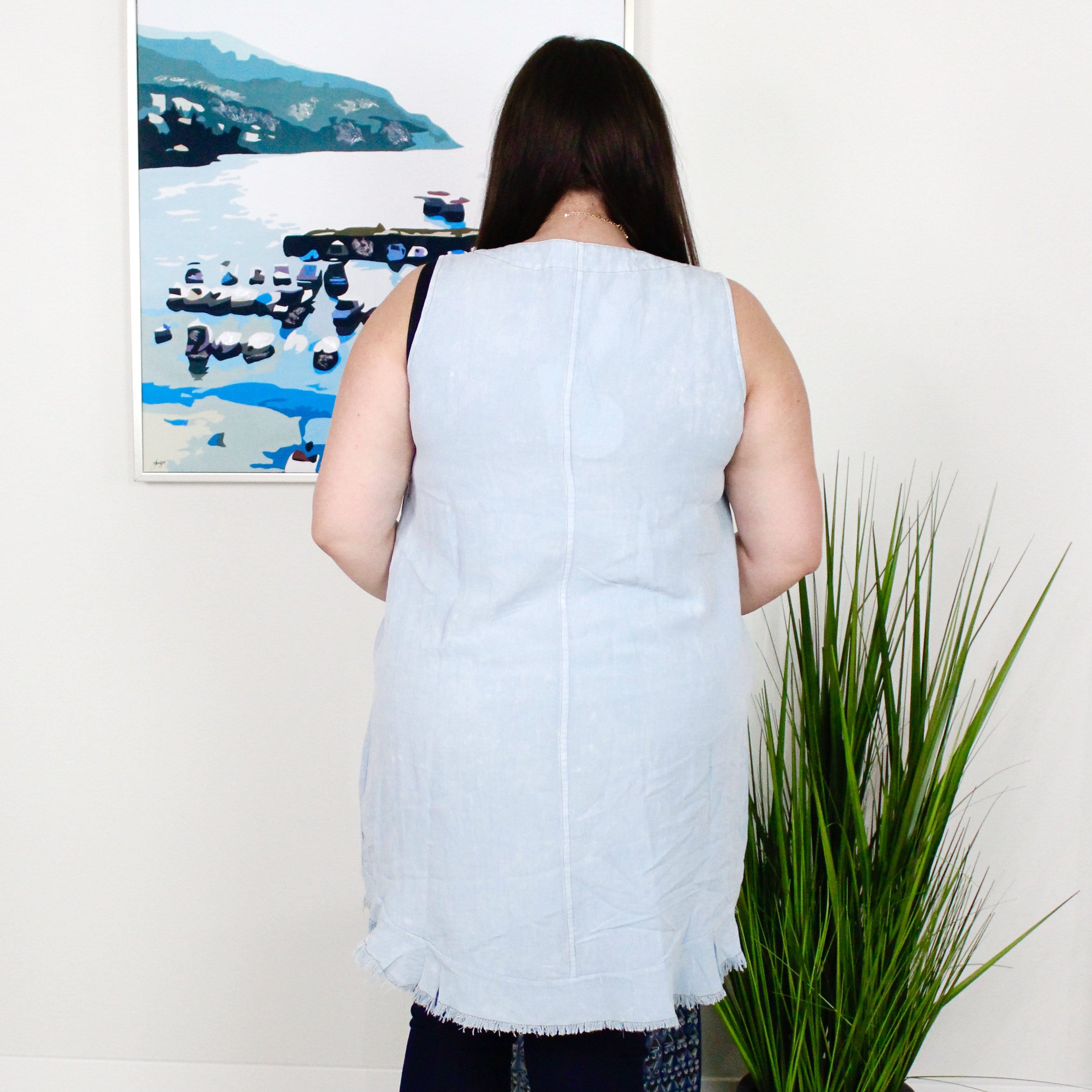 Denim Dyed Sleeveless Pocket Dress