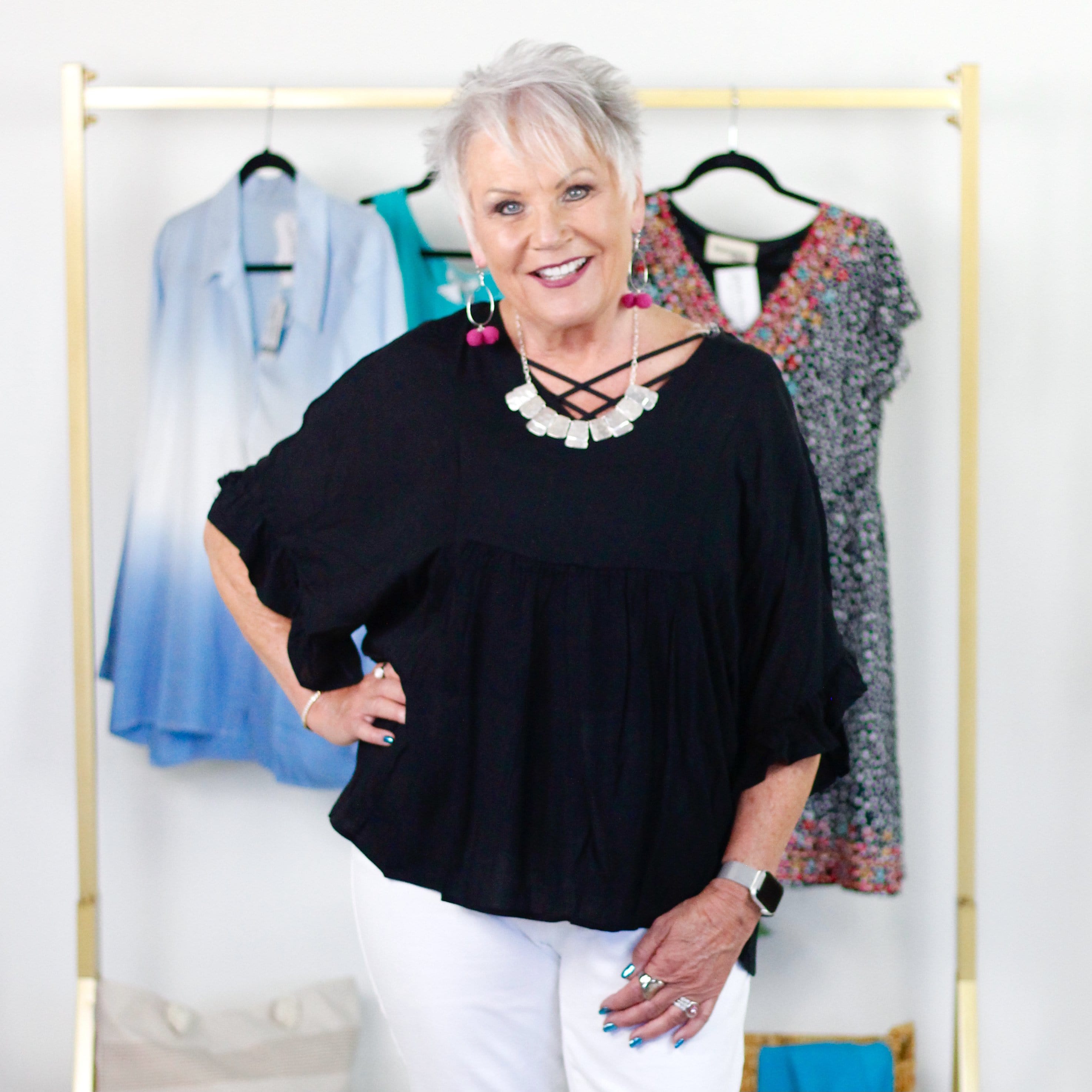 Black Flutter Sleeve Blouse