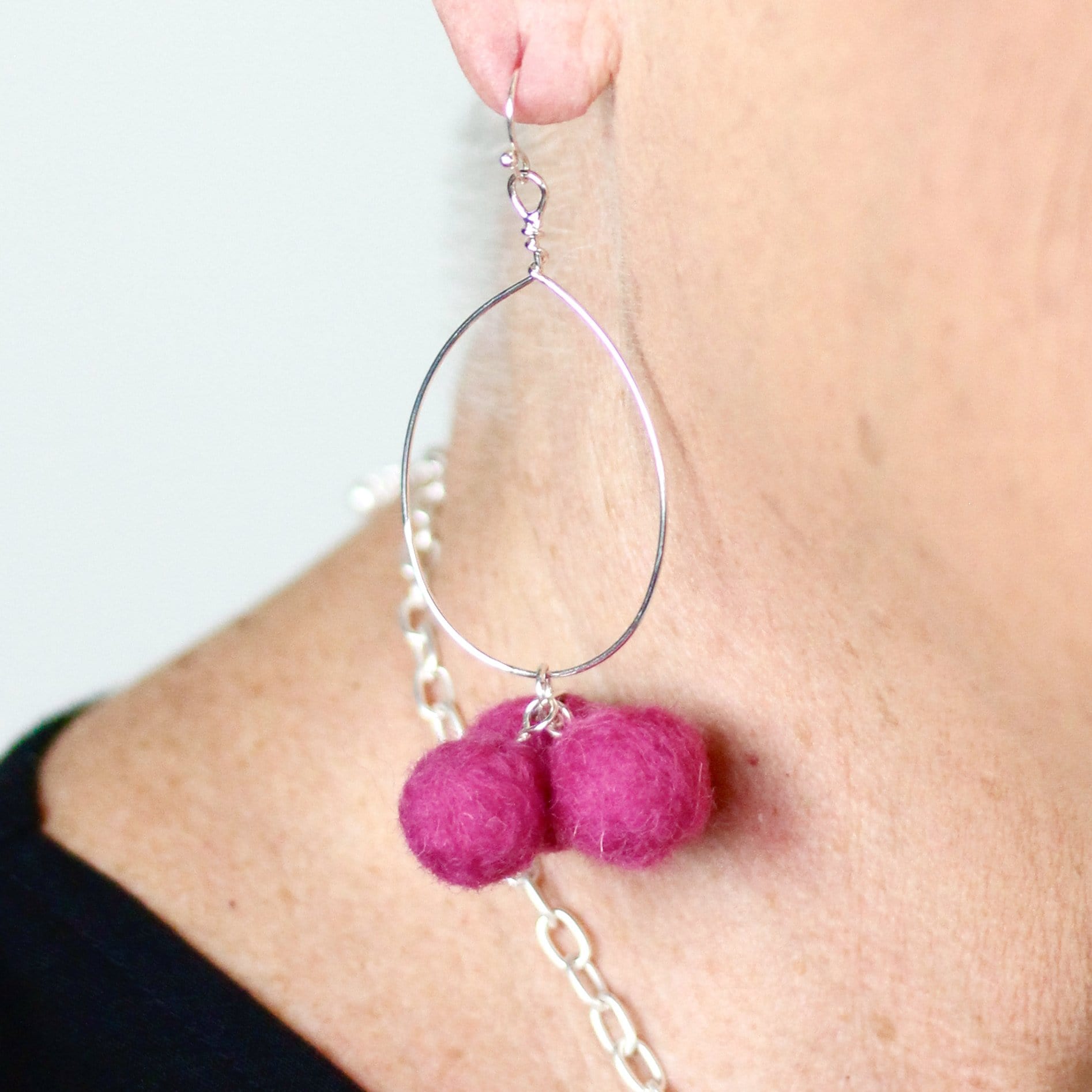 Pink Pom Pom Hoop Earring