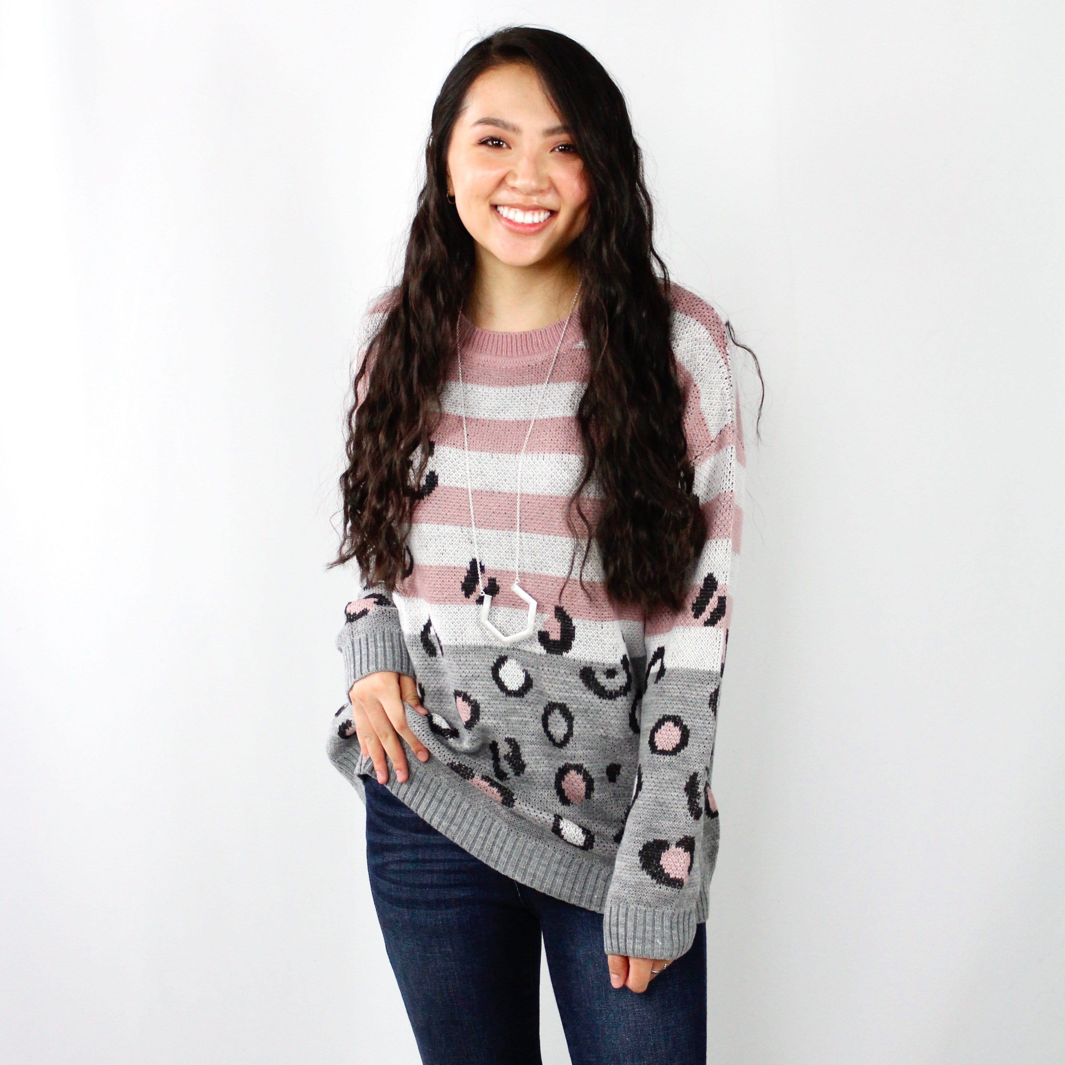 Leopard Stripe Mix Sweater