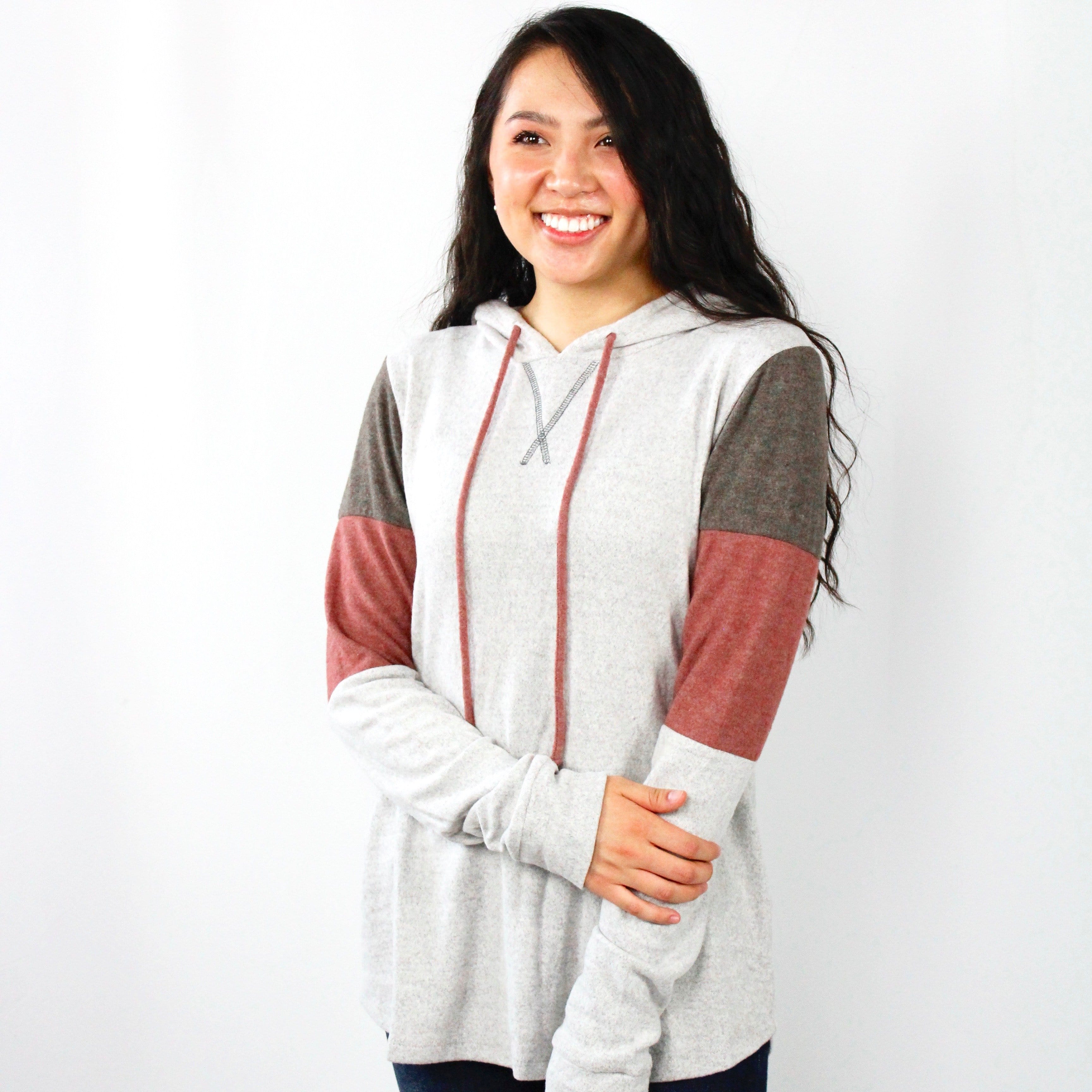 Brushed Colorblock Hoodie Top