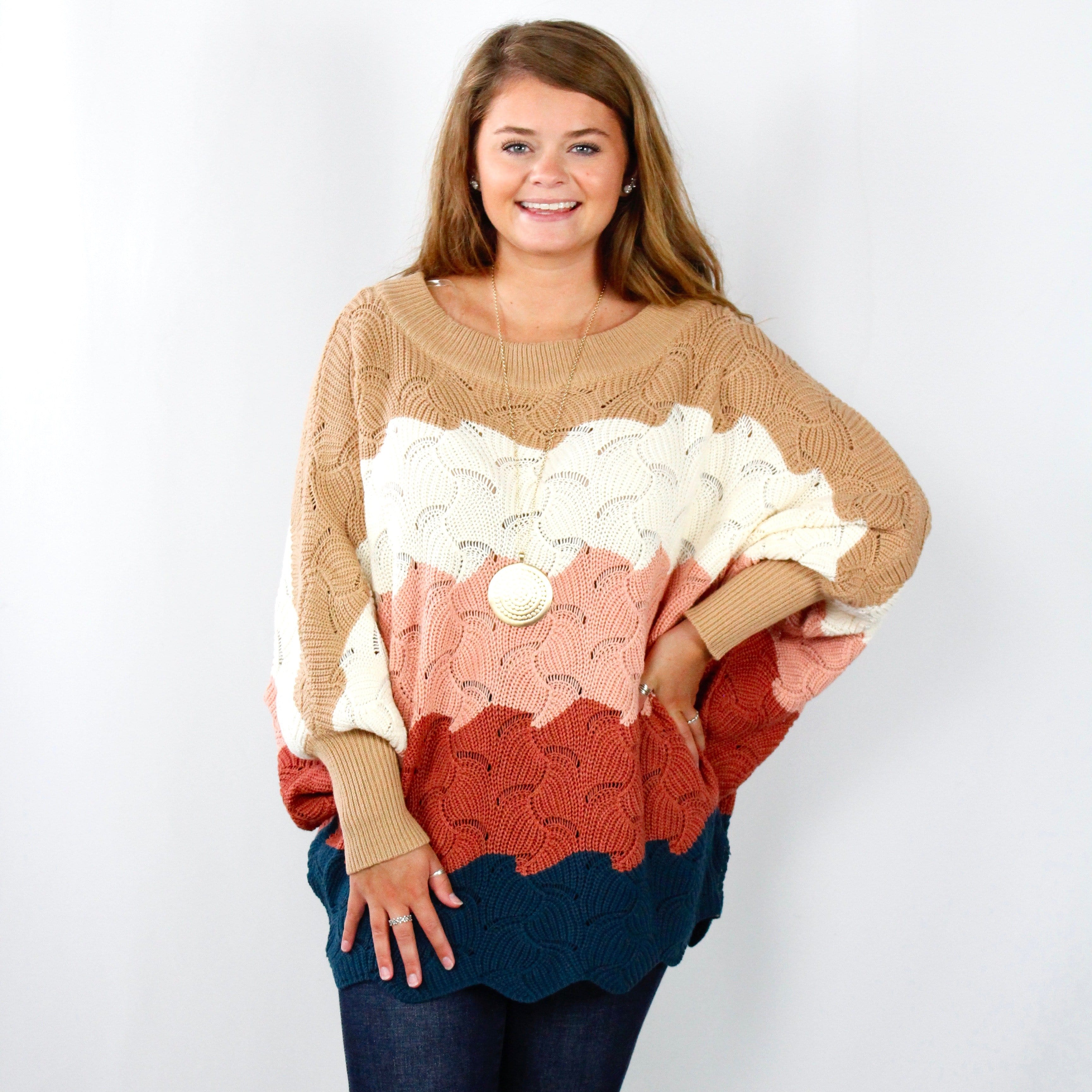 Stripe Open Weave Slouchy Sweater