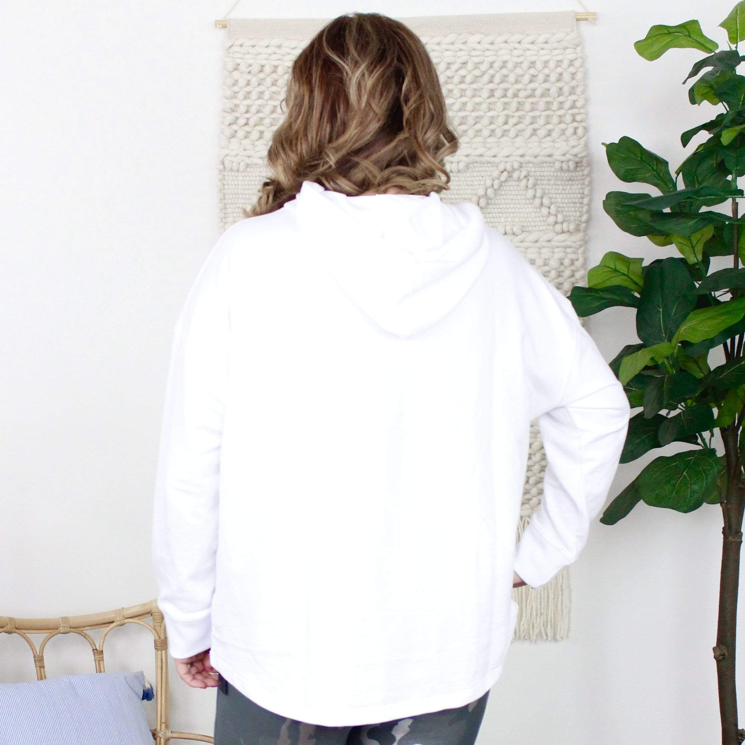 White Boxy French Terry Hoodie Pullover