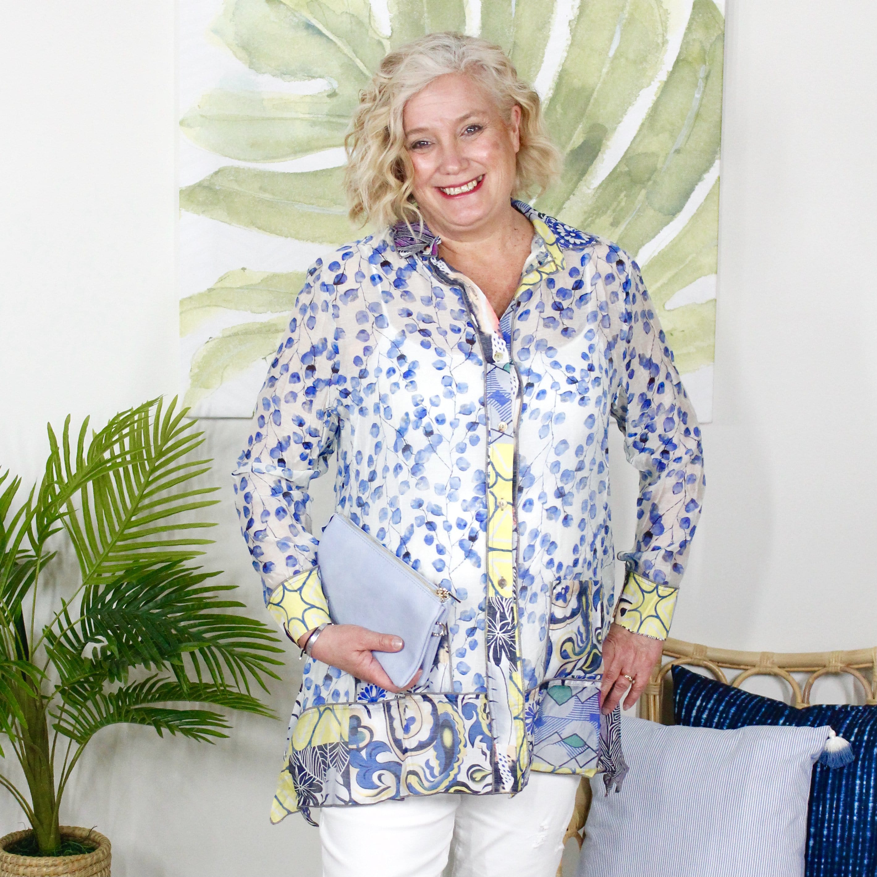 Blue Printed Woven Top