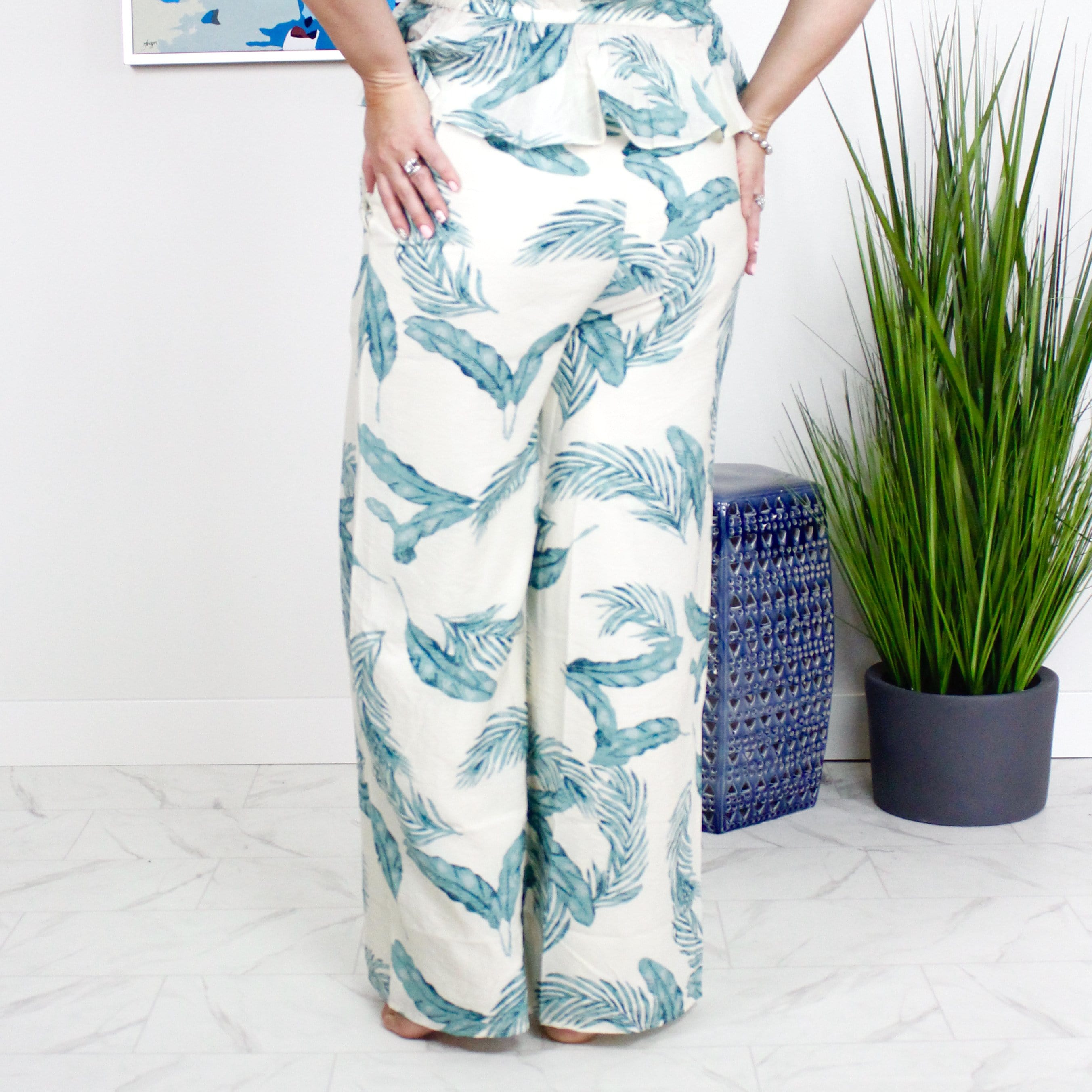 Palm Print Wide Leg Pants