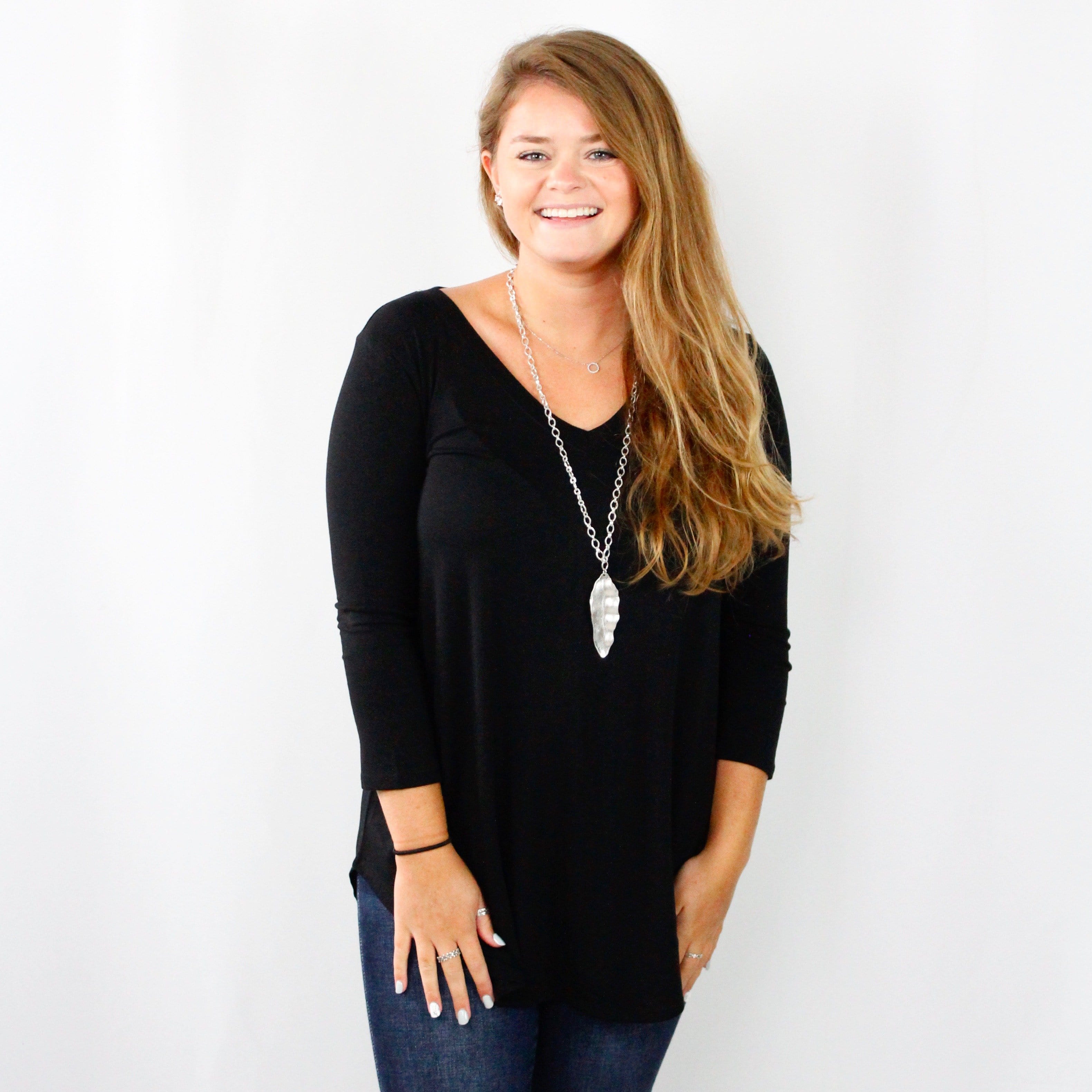 Basic Vneck Round Hem Top
