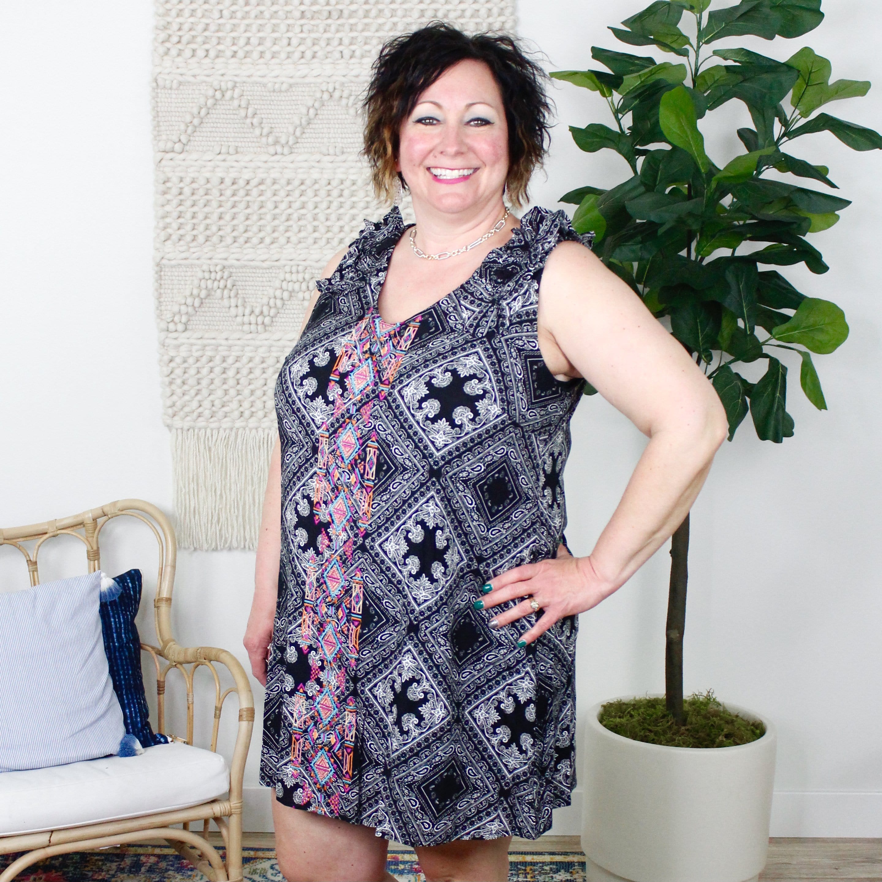 Printed Aztec Embroidered Aline Dress