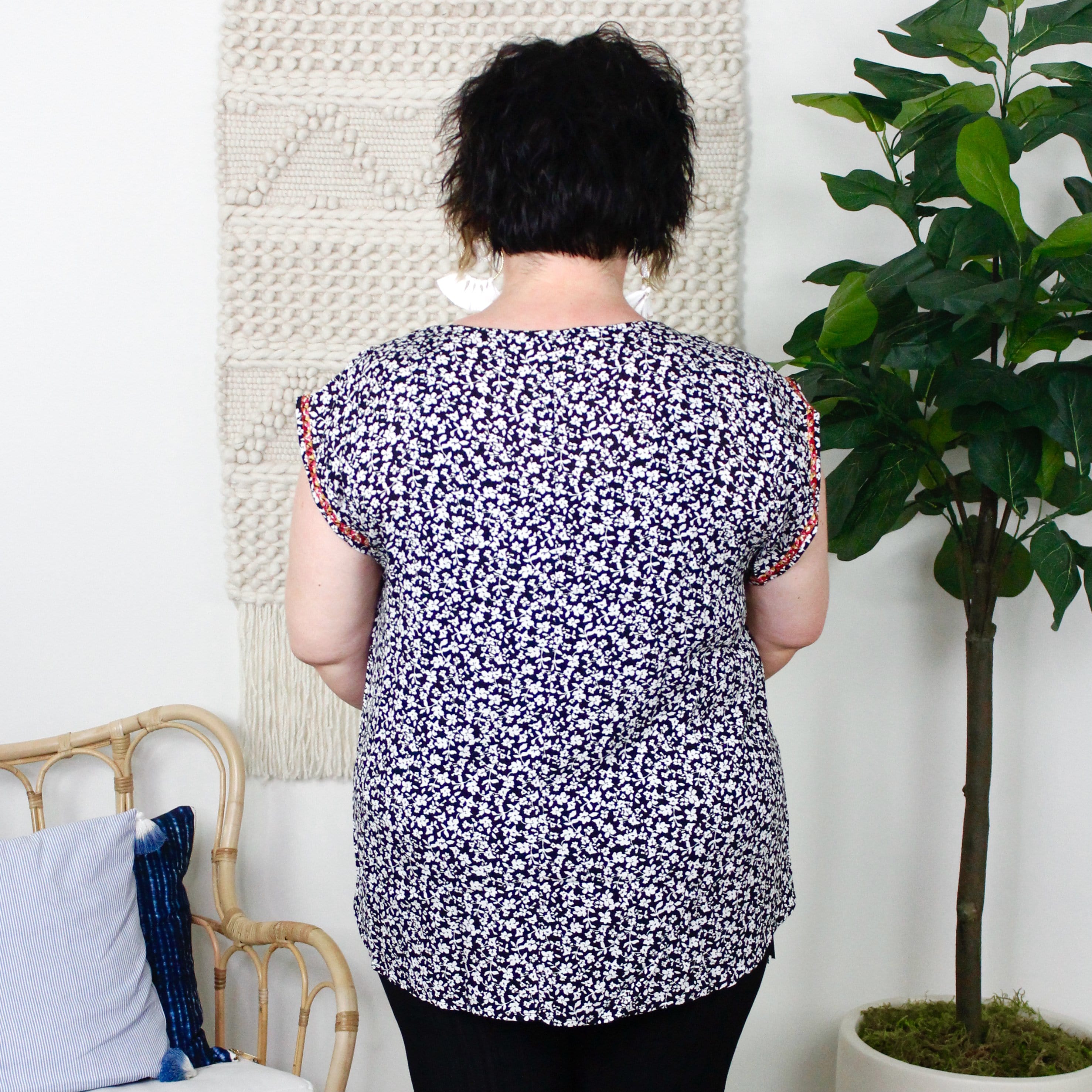 Floral Embroidered Flutter Top