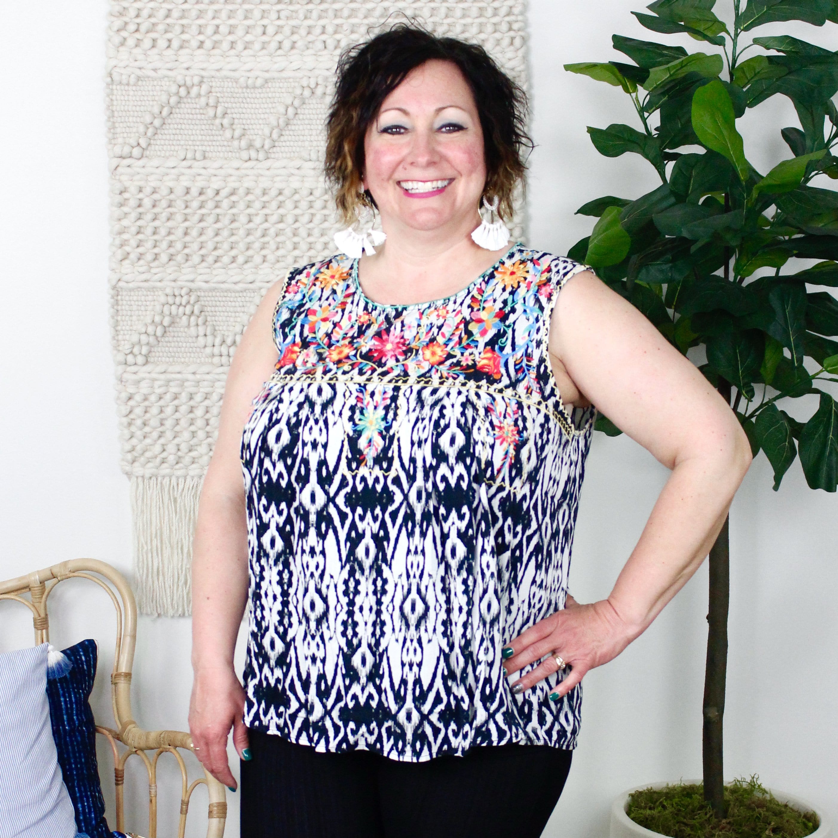 Black Multi Embroidered Tank