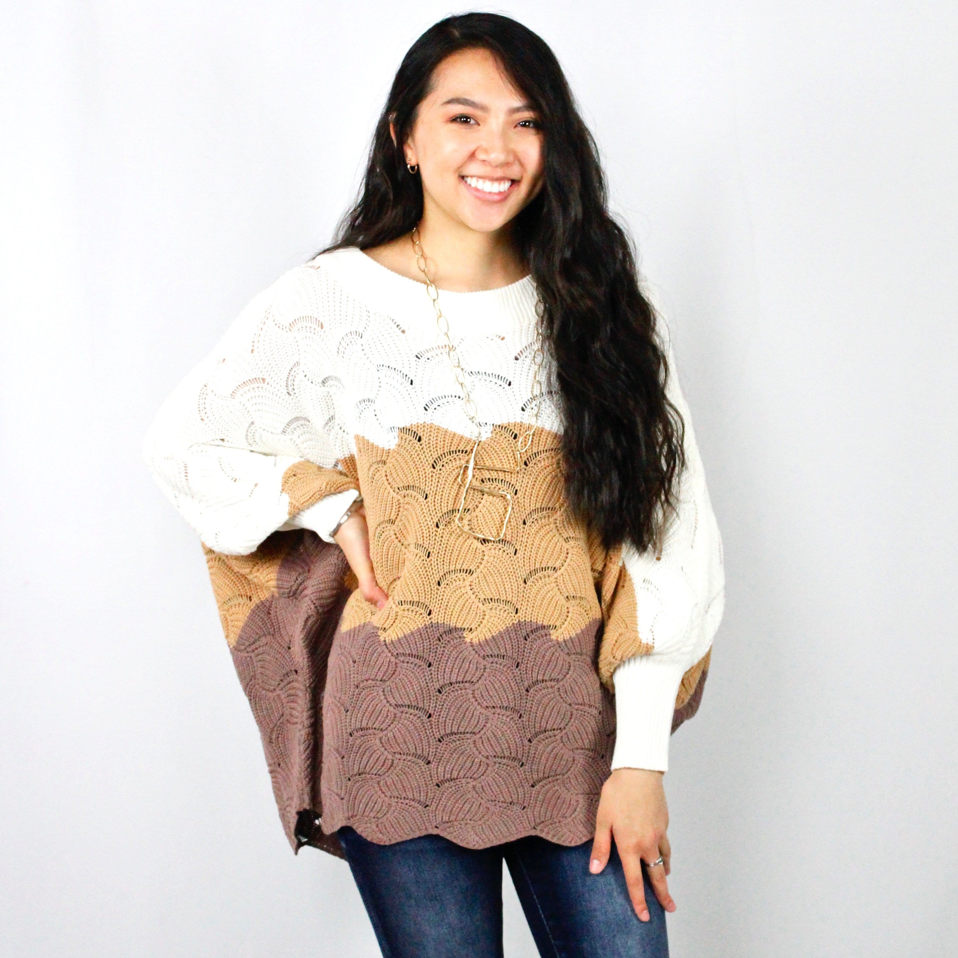 Stripe Open Weave Slouchy Sweater