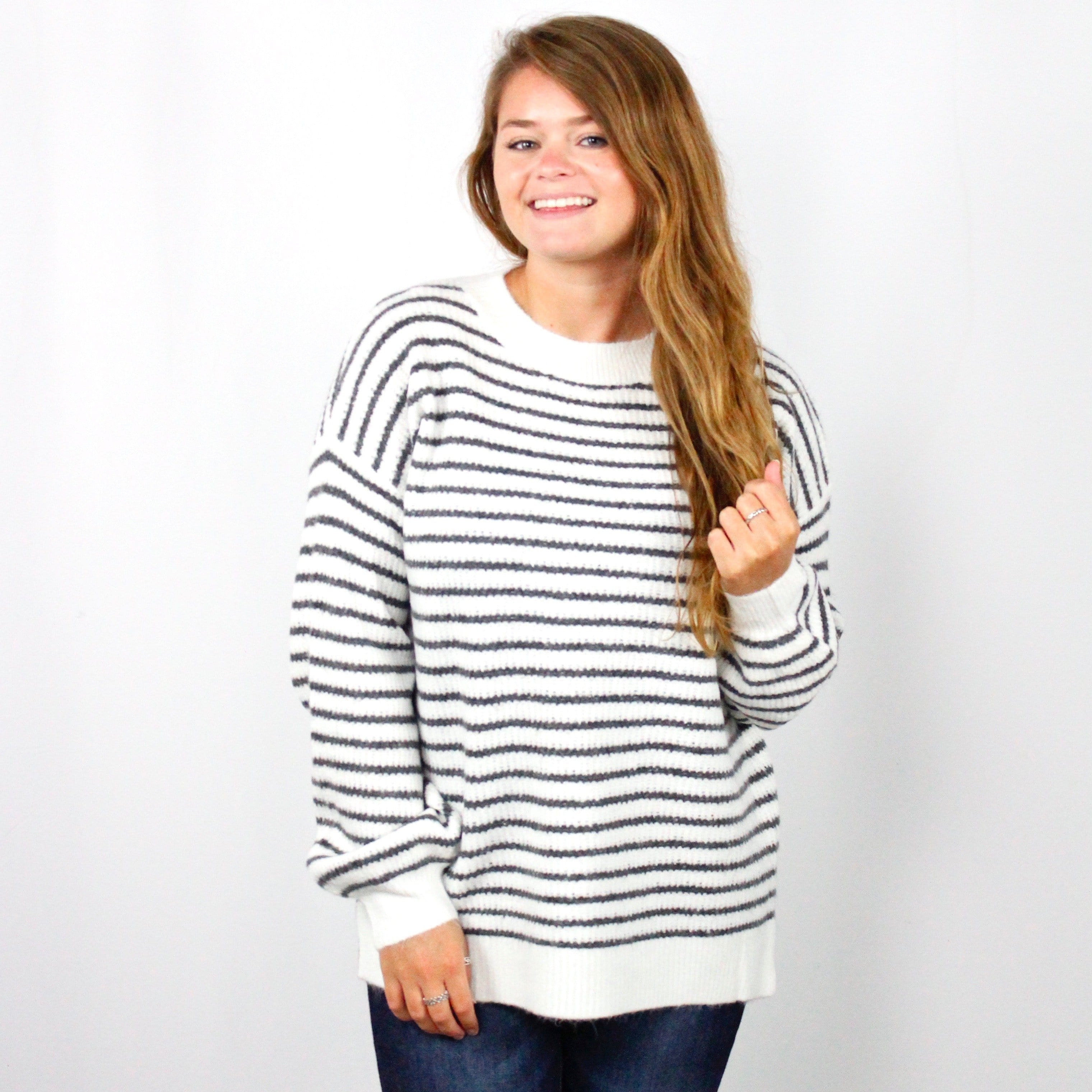Stripe Balloon Sleeve Pullover