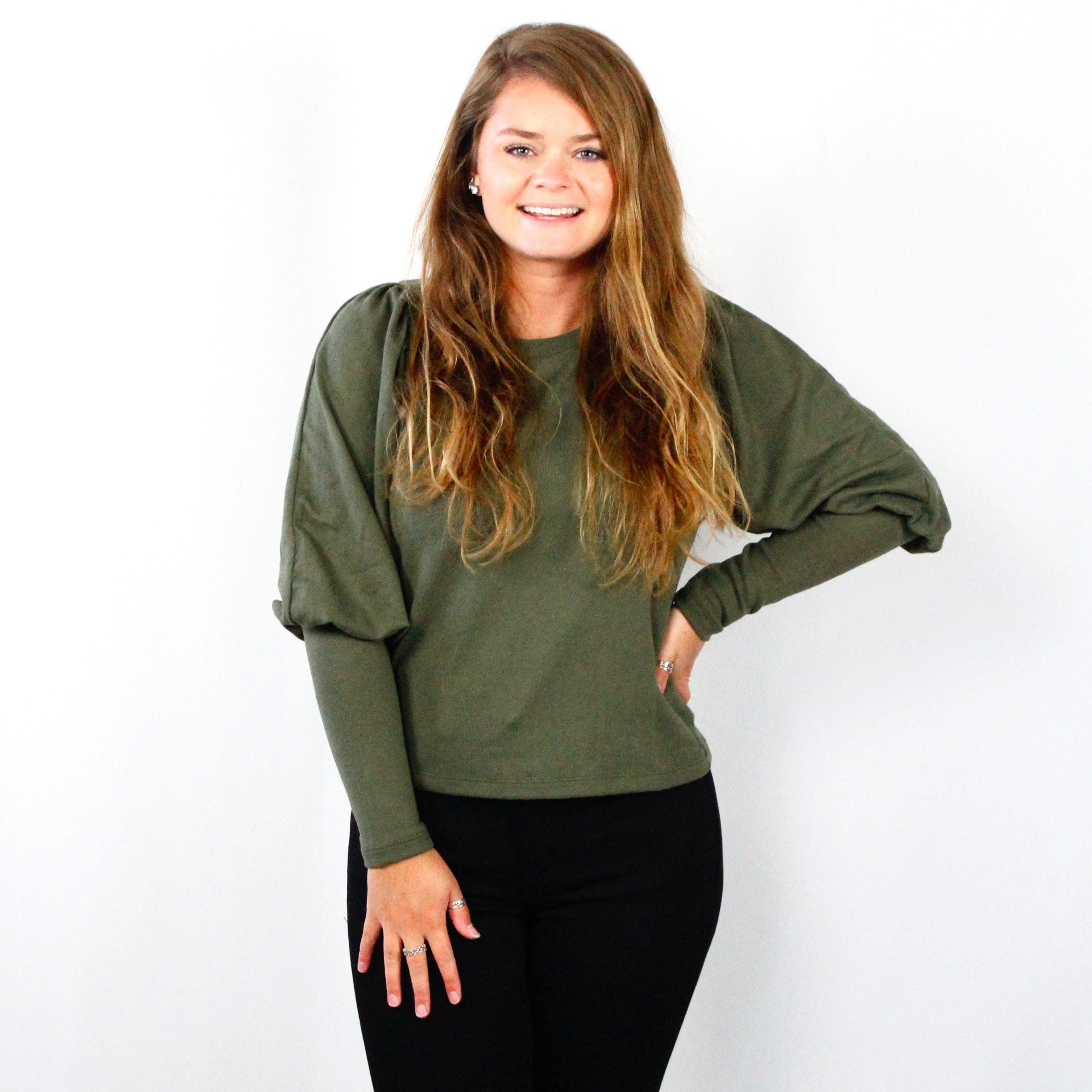 Olive Puffy Sleeve Sweater