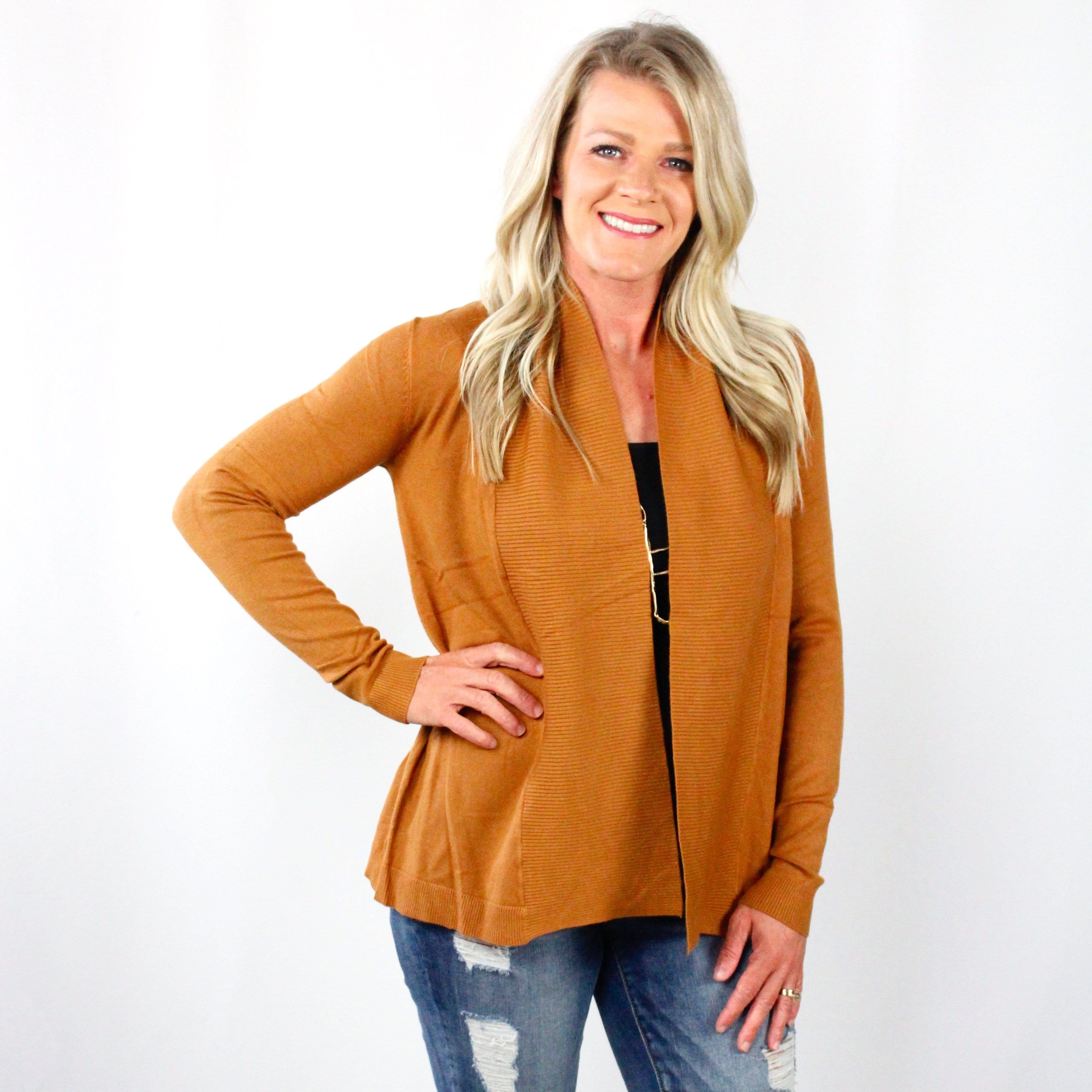Plain Camel Ribbed Cardigan