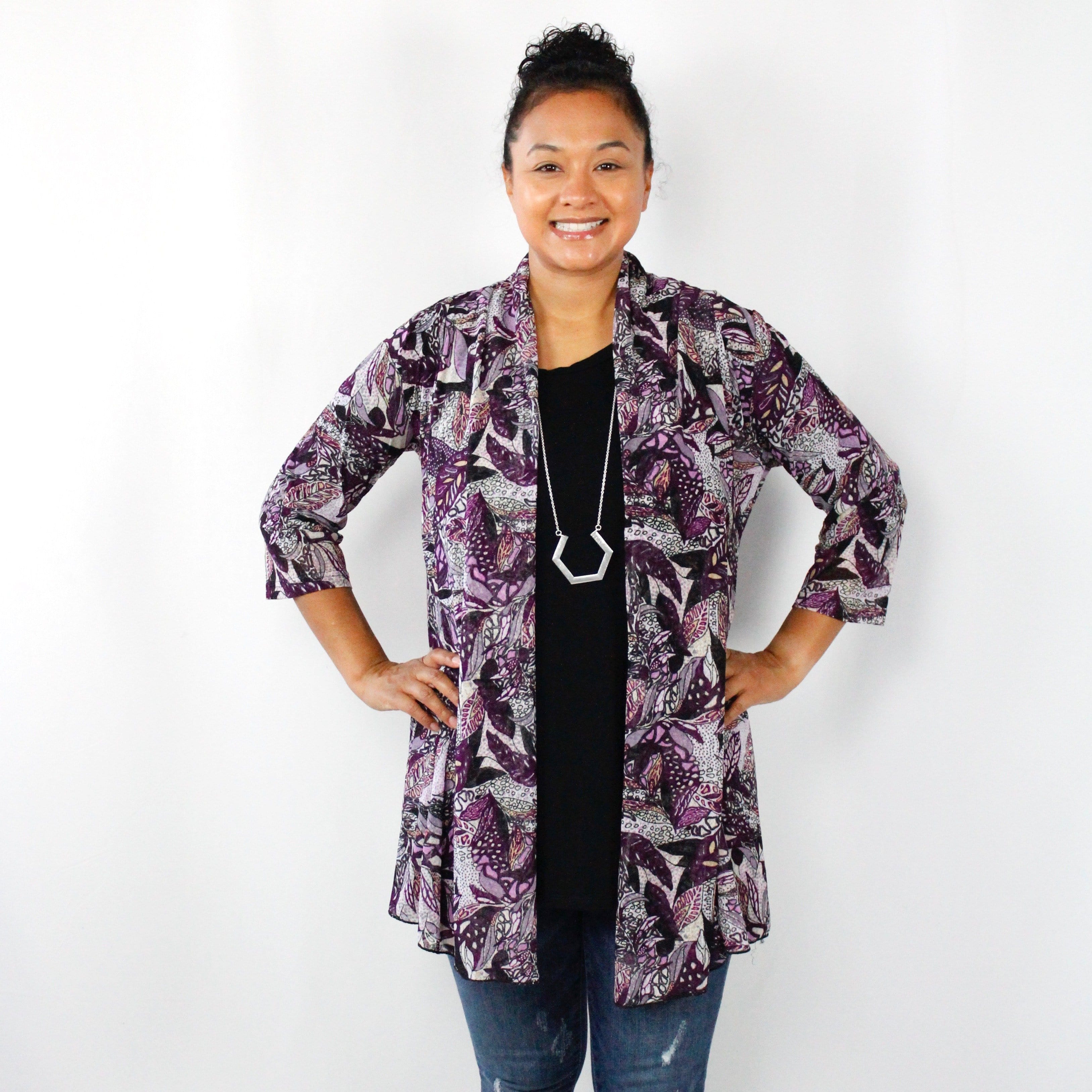 Plum Printed Mesh Cardigan