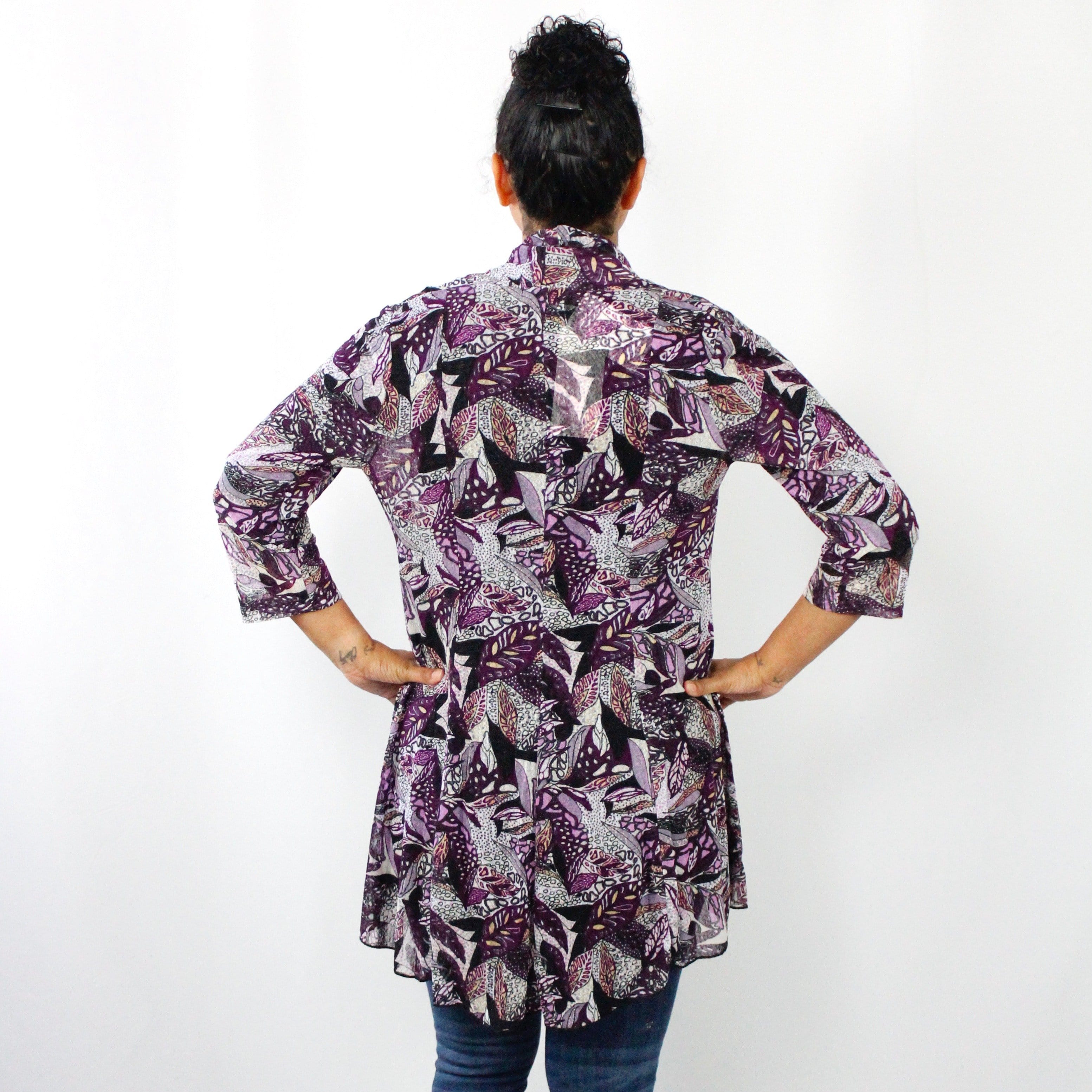 Plum Printed Mesh Cardigan