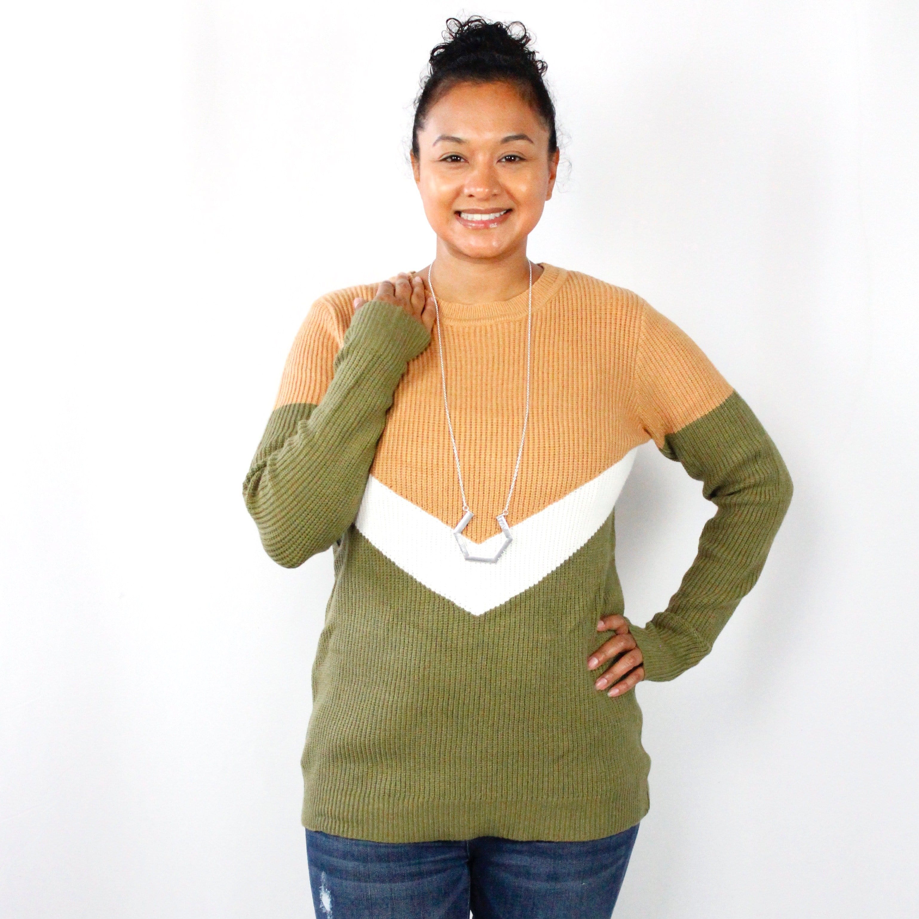 Camel & Olive Chevron Sweater