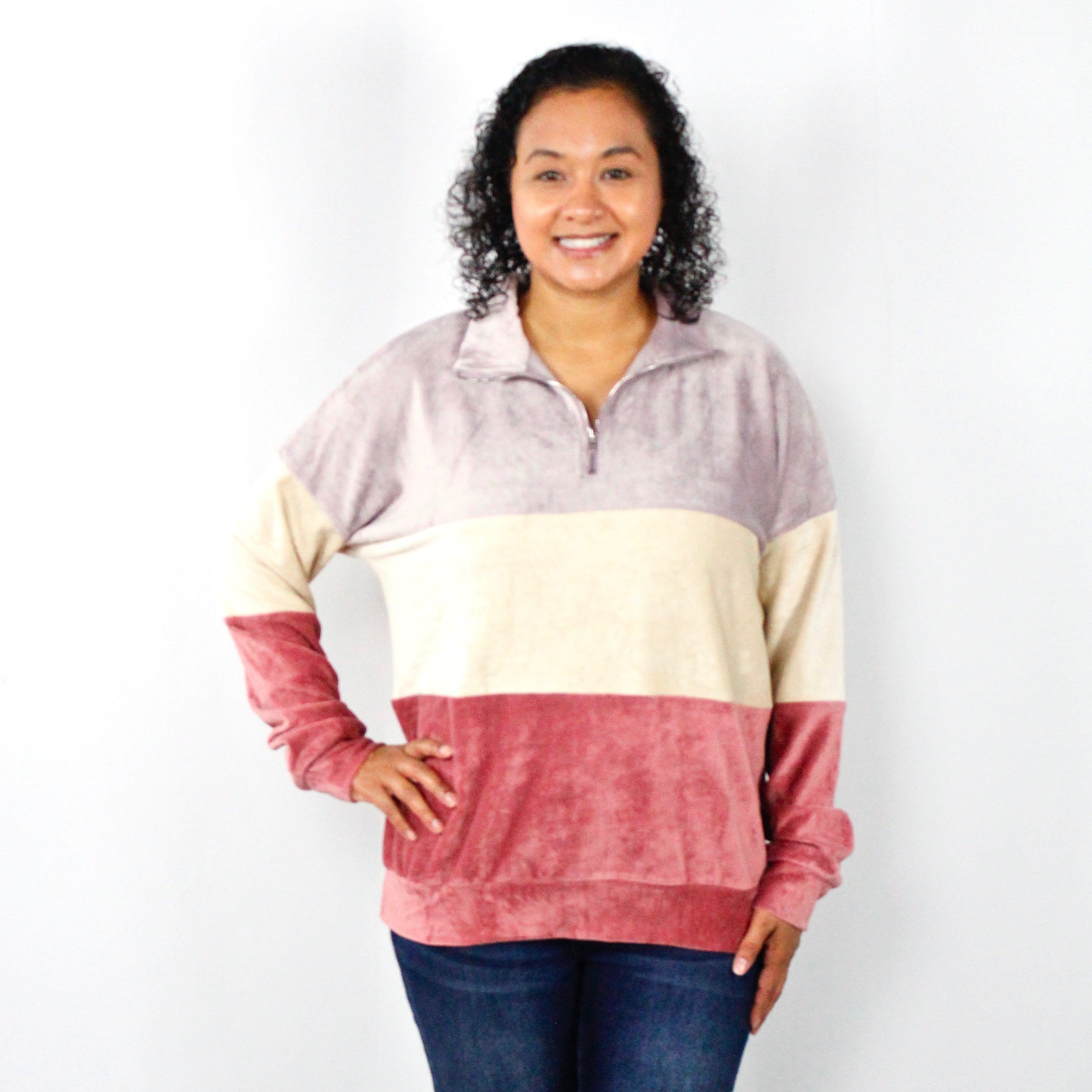 Lavender 3/4 Zip Velvet Pullover