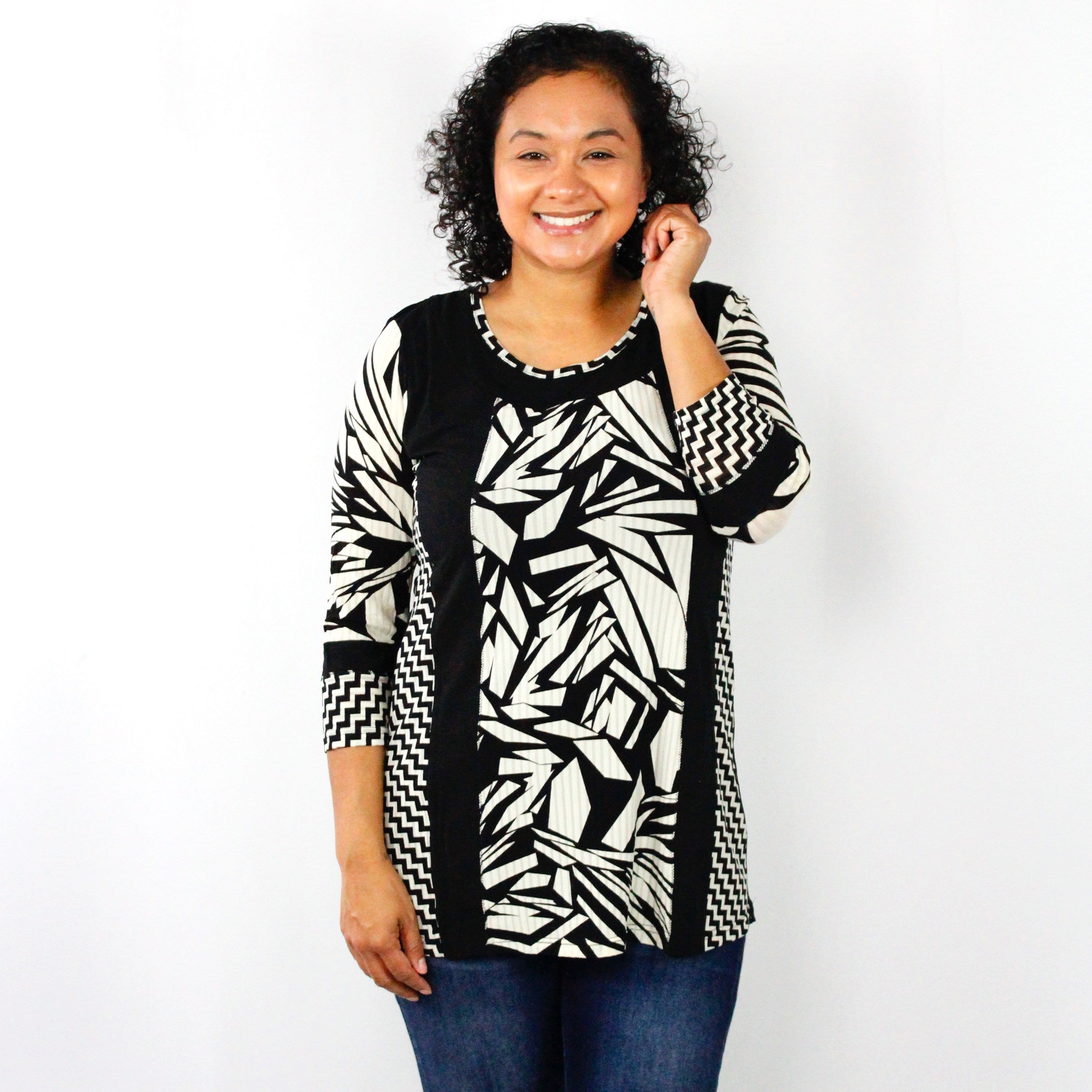 Black & Cream Mix Print Top