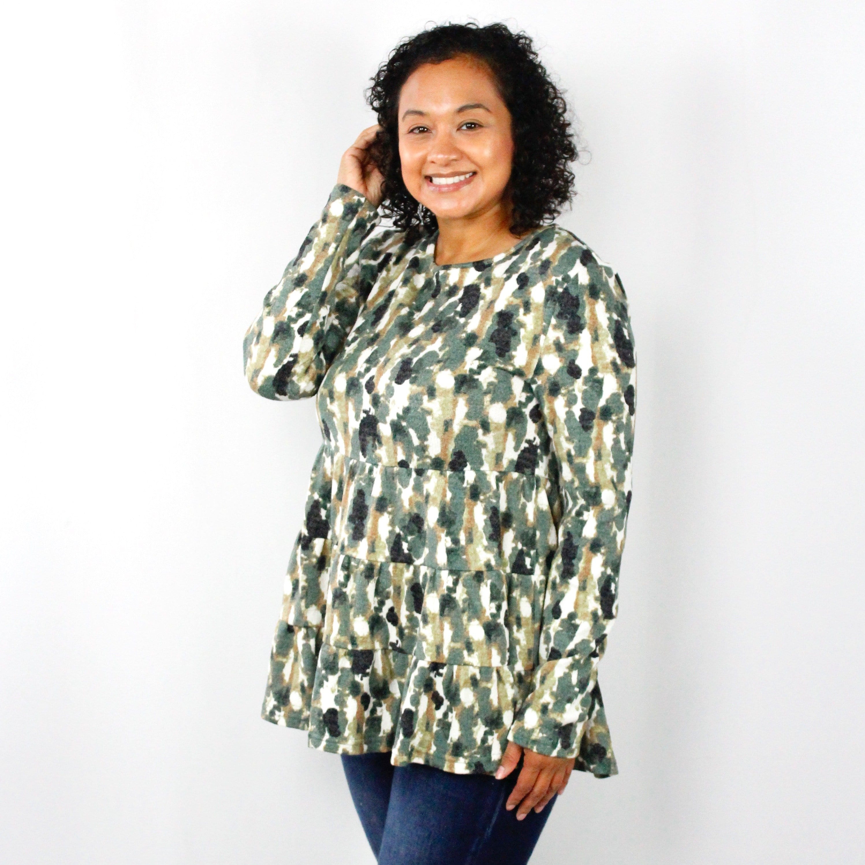 Sage Printed Tiered Top