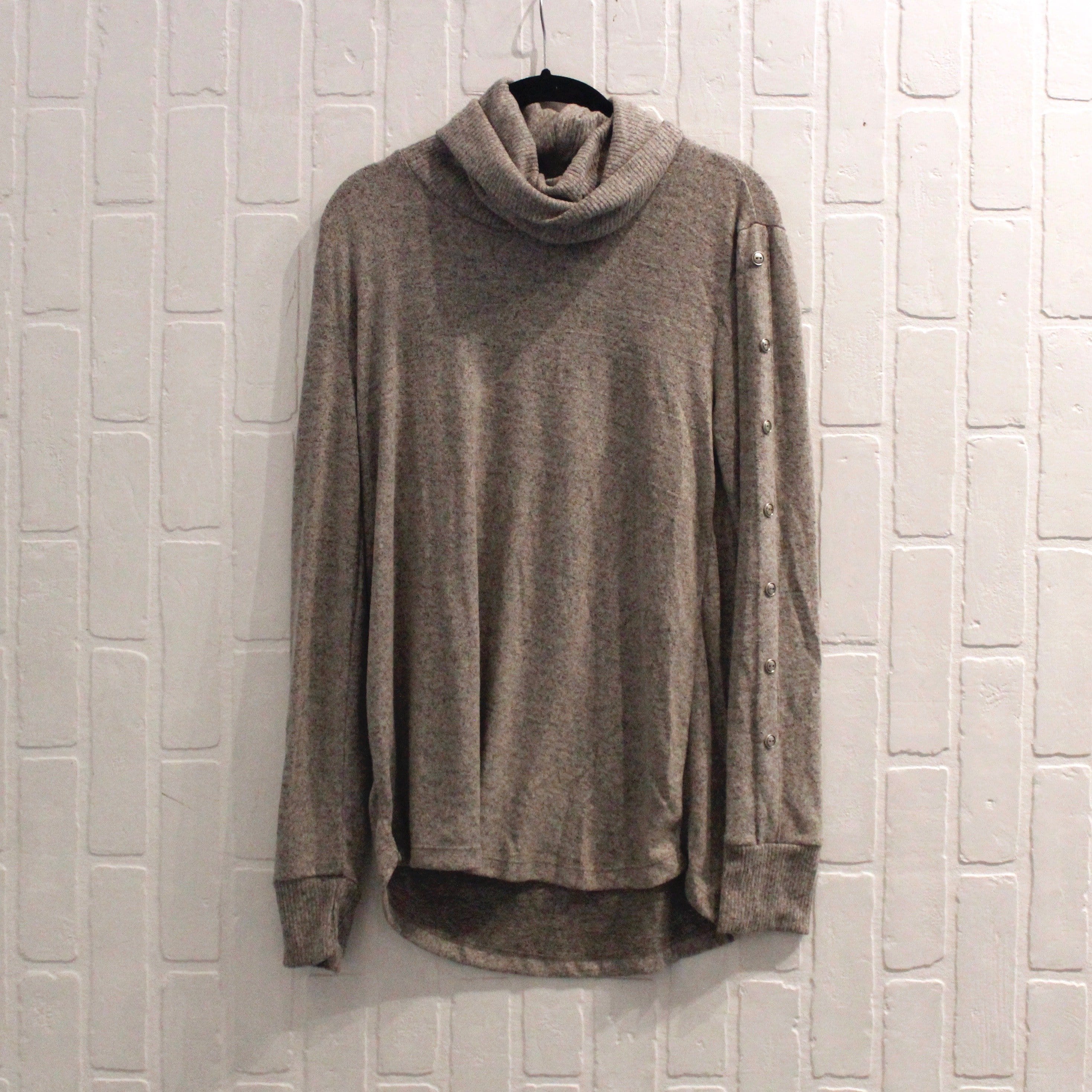 Oatmeal Cowl Neck Button Sleeve Top