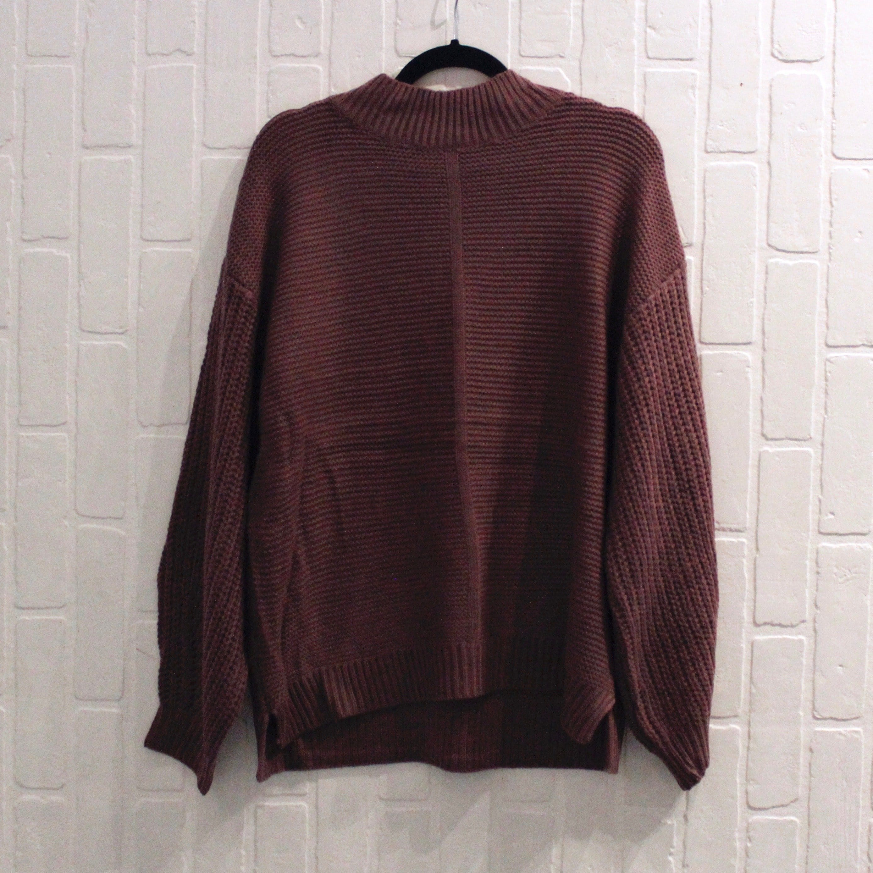 Eggplant Faux Cowl Texture Sweater