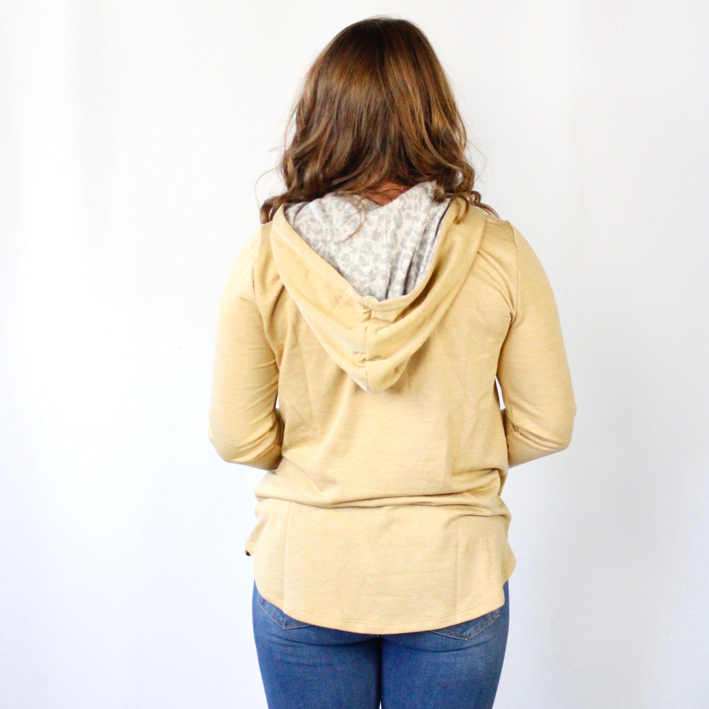 Leopard Brush Button Detail Hoodie