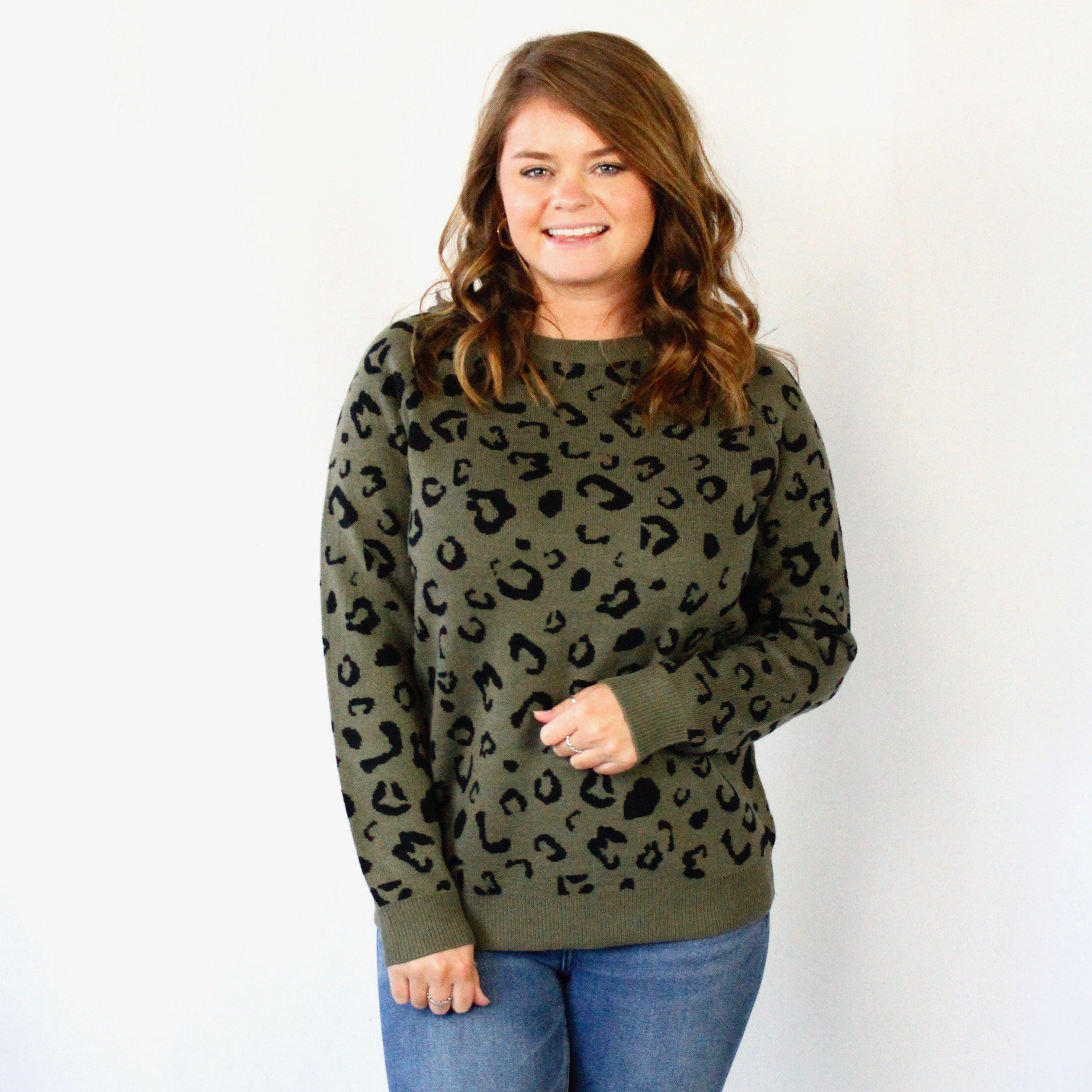 Olive Leopard Print Sweater