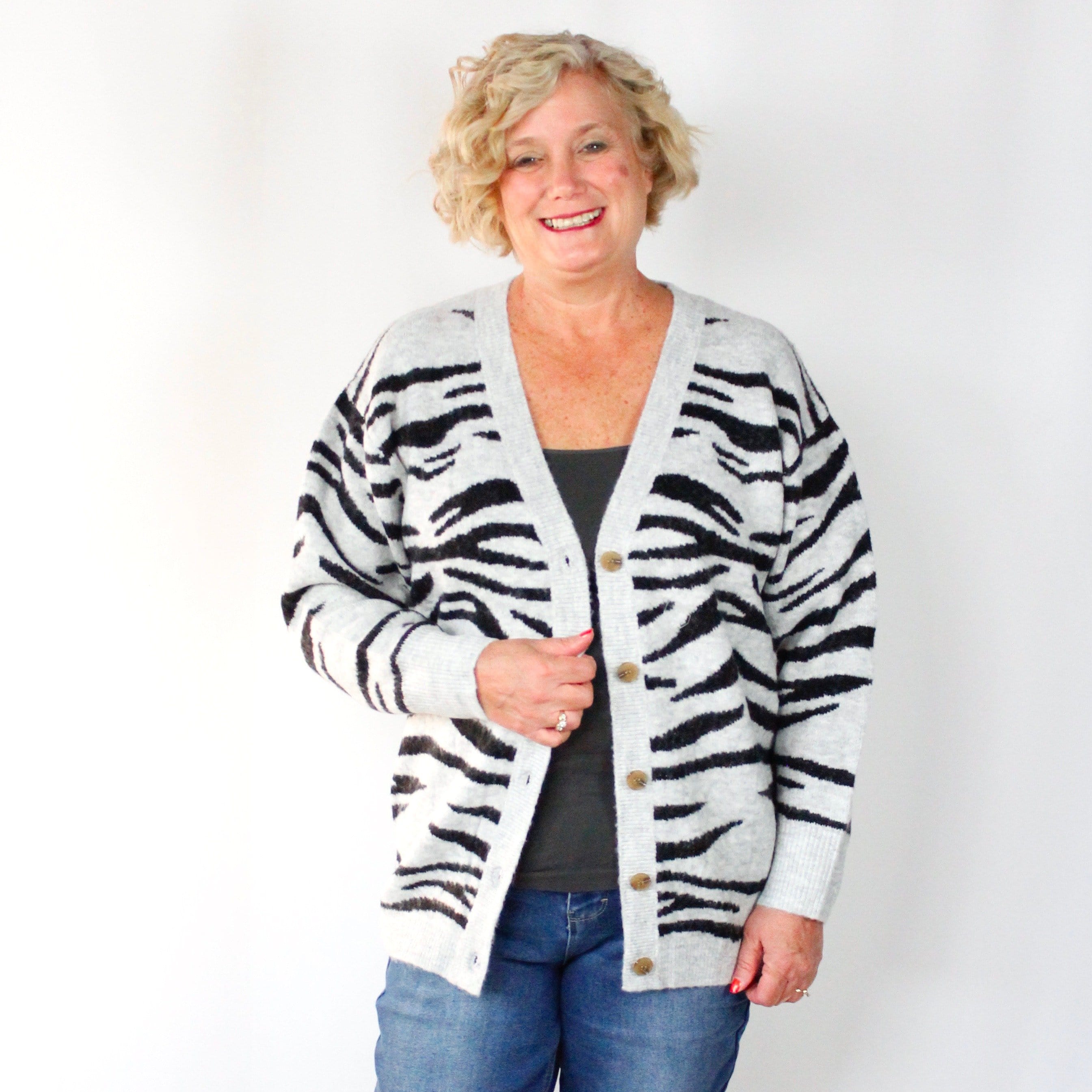 Zebra Button Cardigan