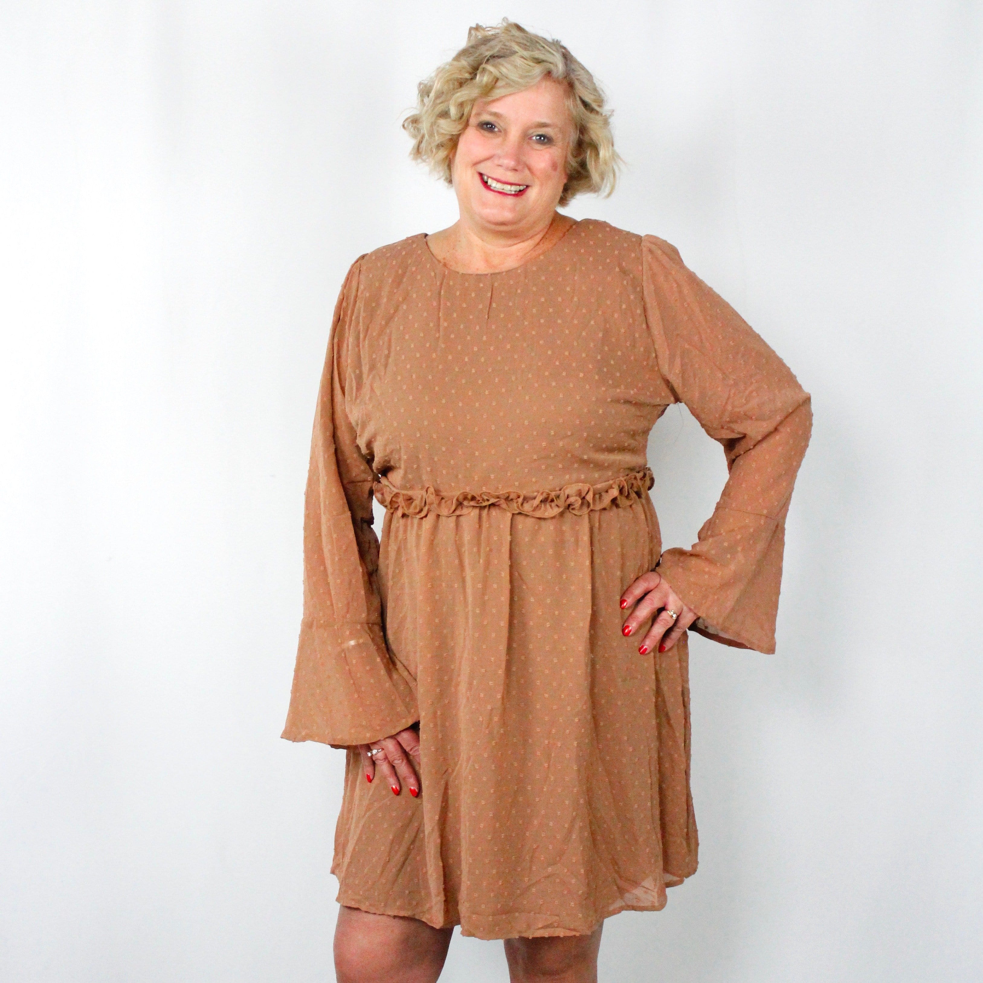 Mocha Dot Ruffle Babydoll Dress