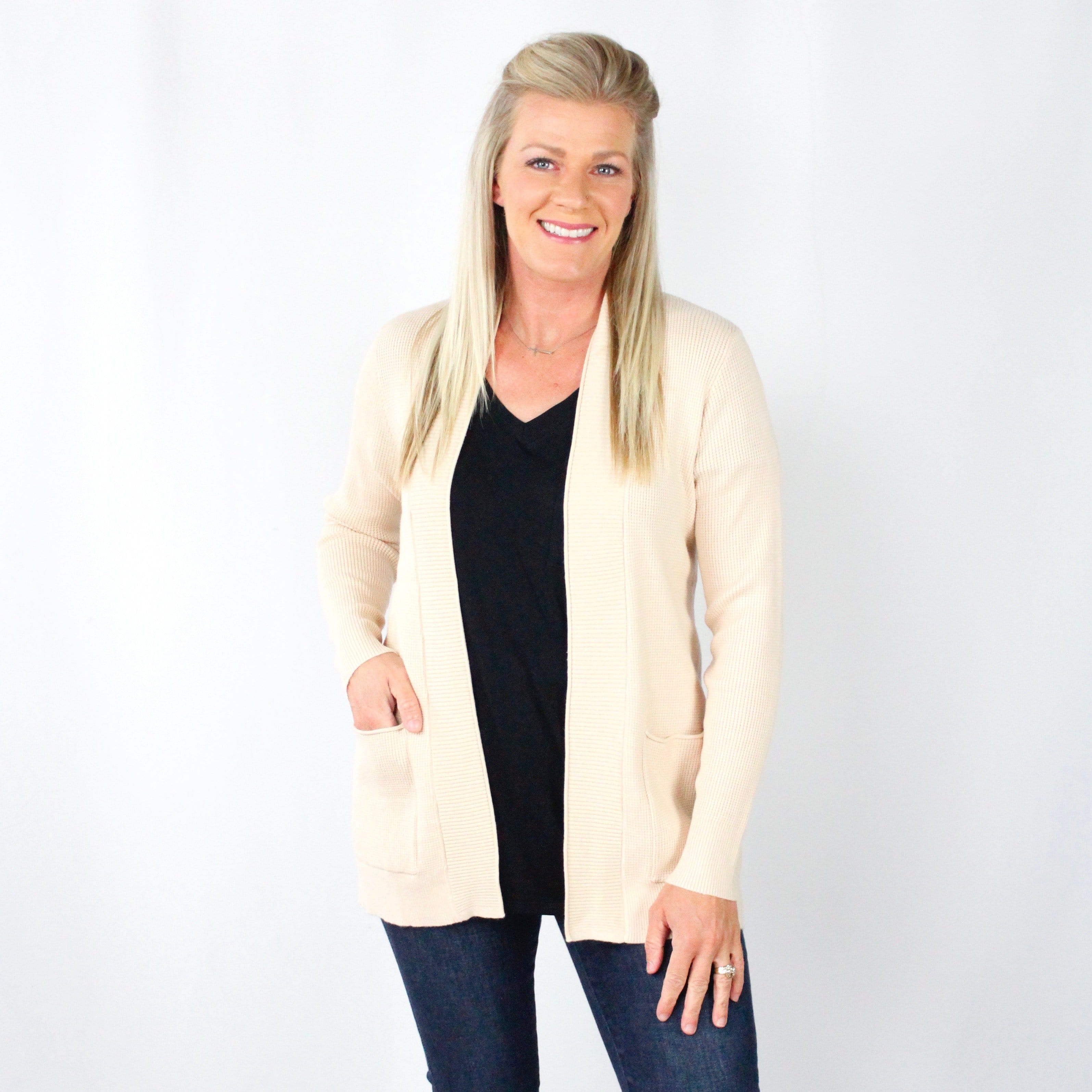 Waffle Pocket Open Cardigan