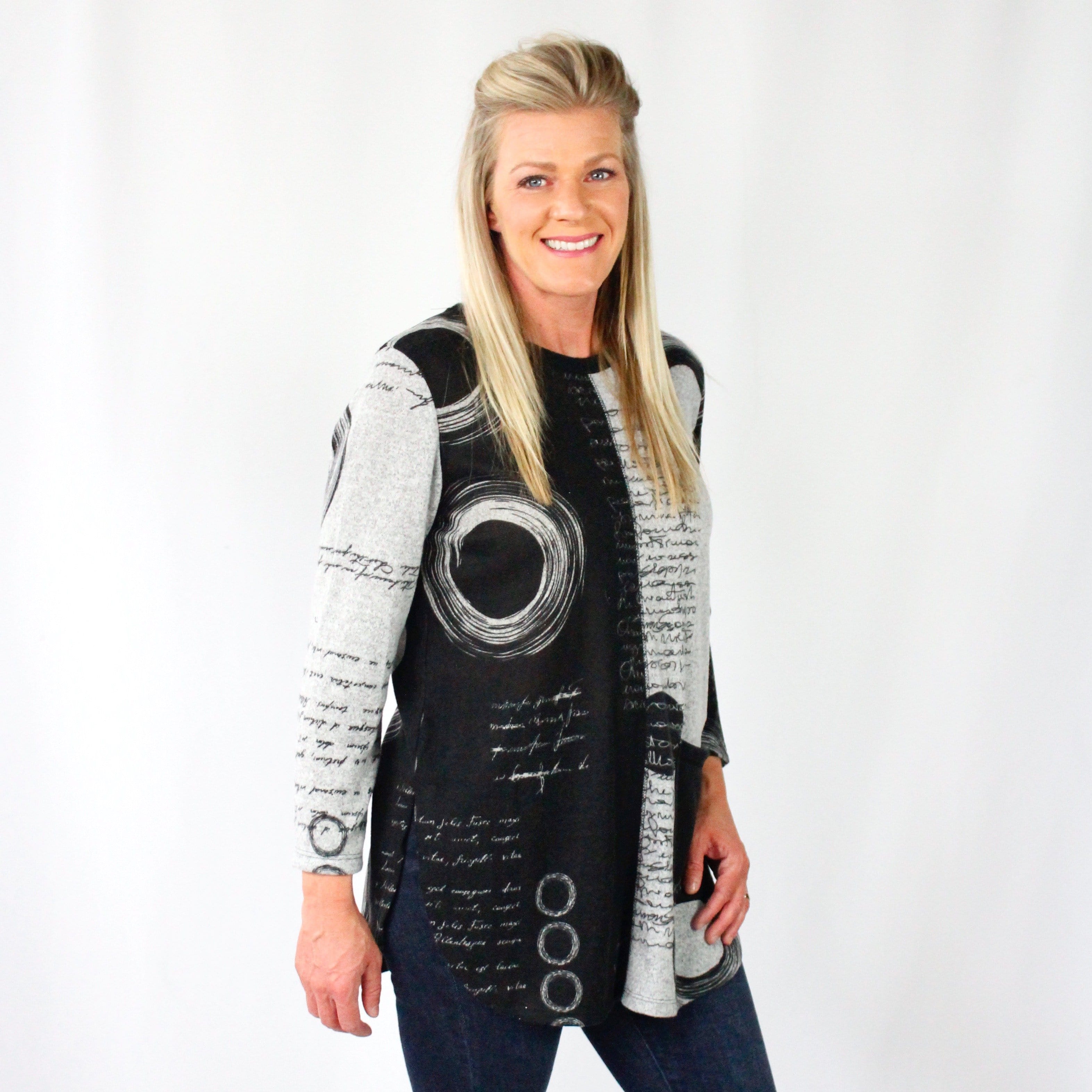 Black Grey Circle Printed Tunic
