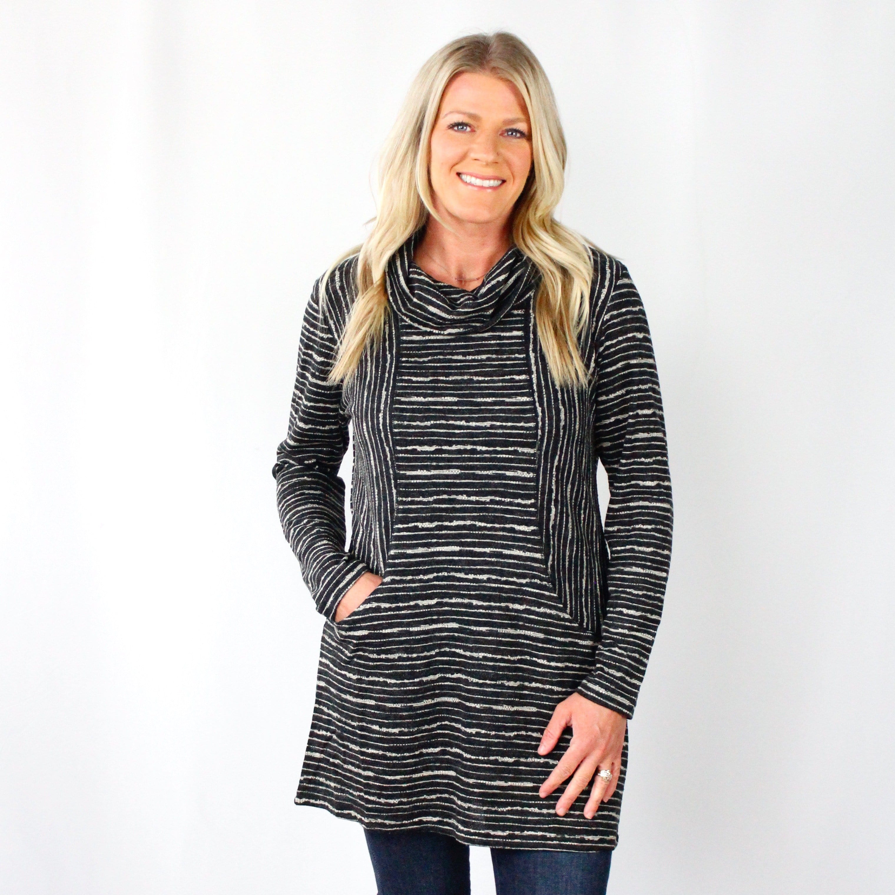 Stripe Cowl Neck Tunic