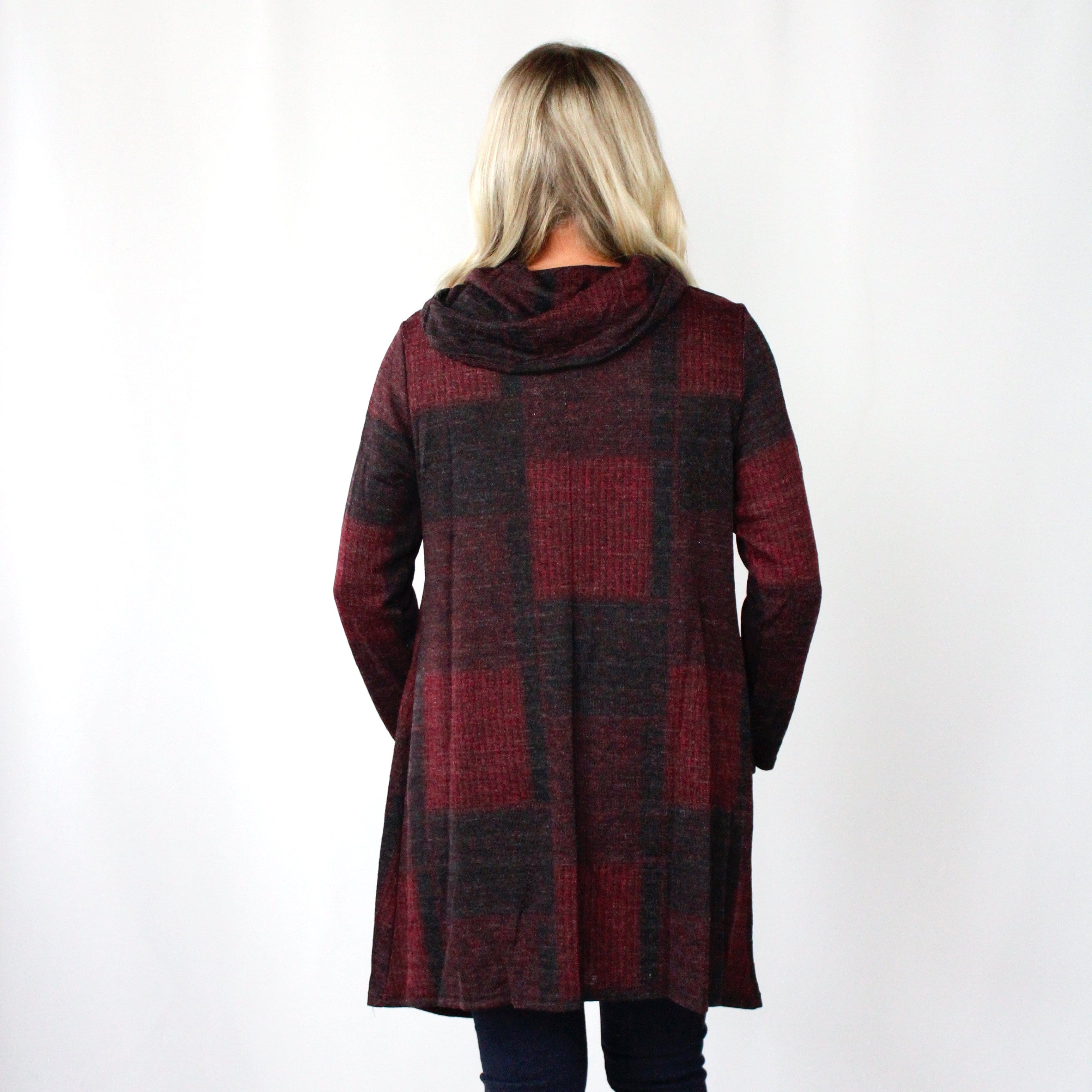 Plaid Cowl Neck Crossover Cardigan