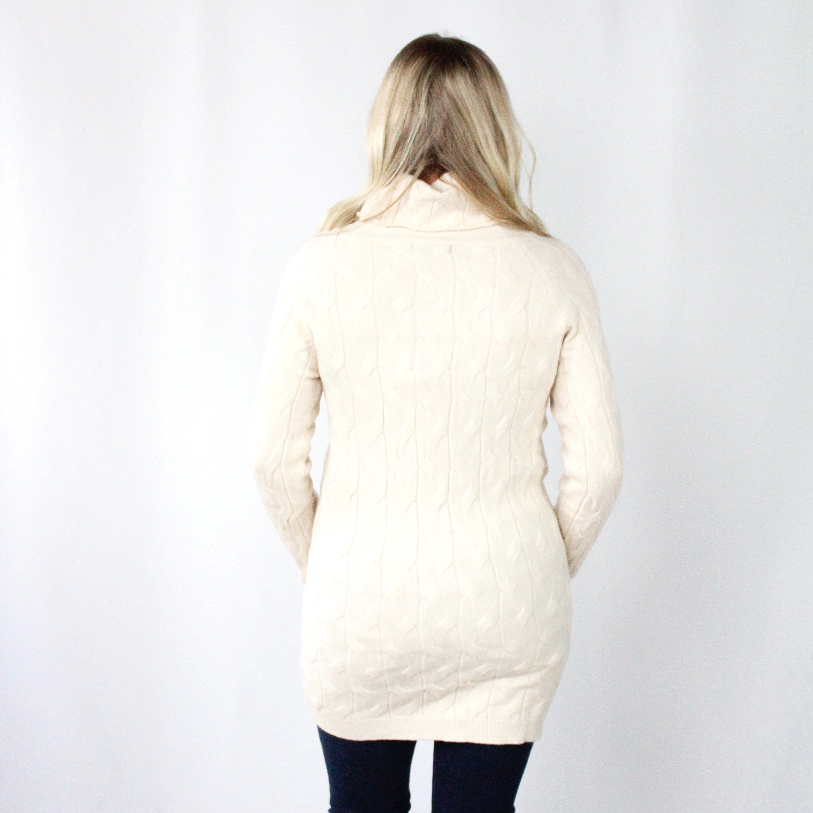 Cable Knit Cowl Neck Sweater Dress