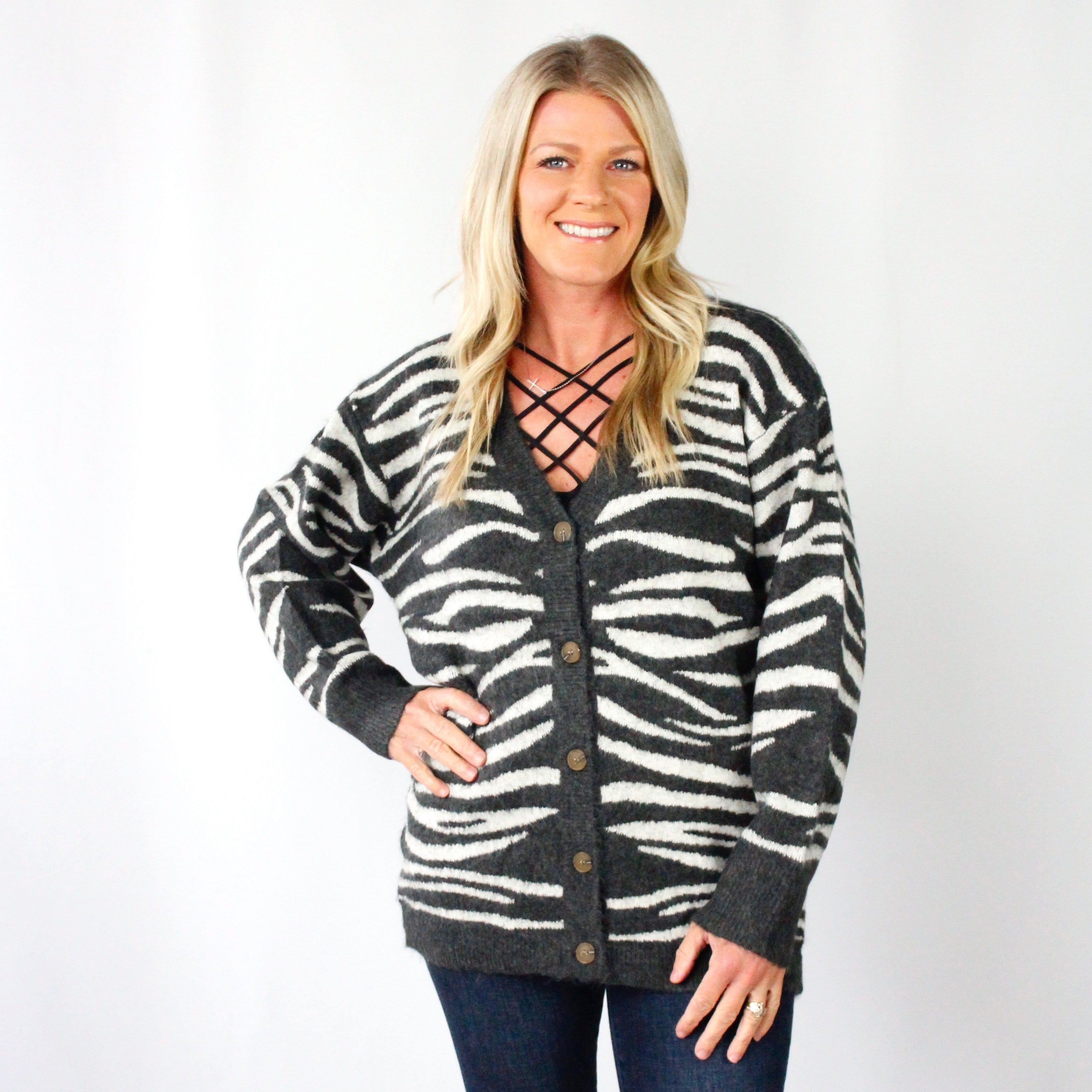 Zebra Button Cardigan