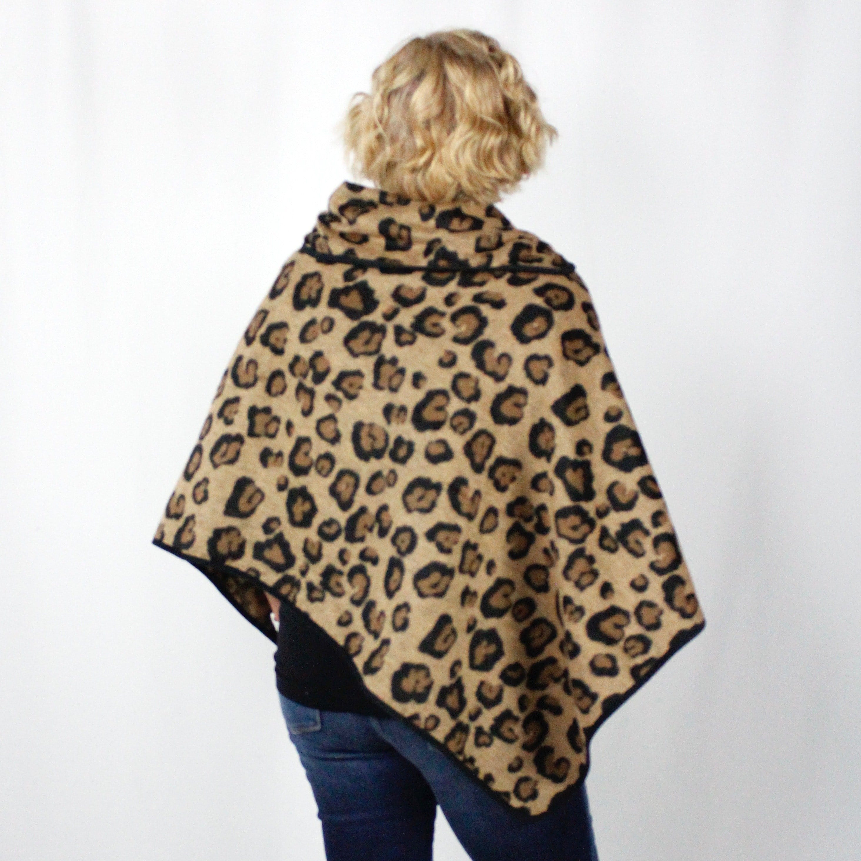 Leopard Print Collared Poncho Asst