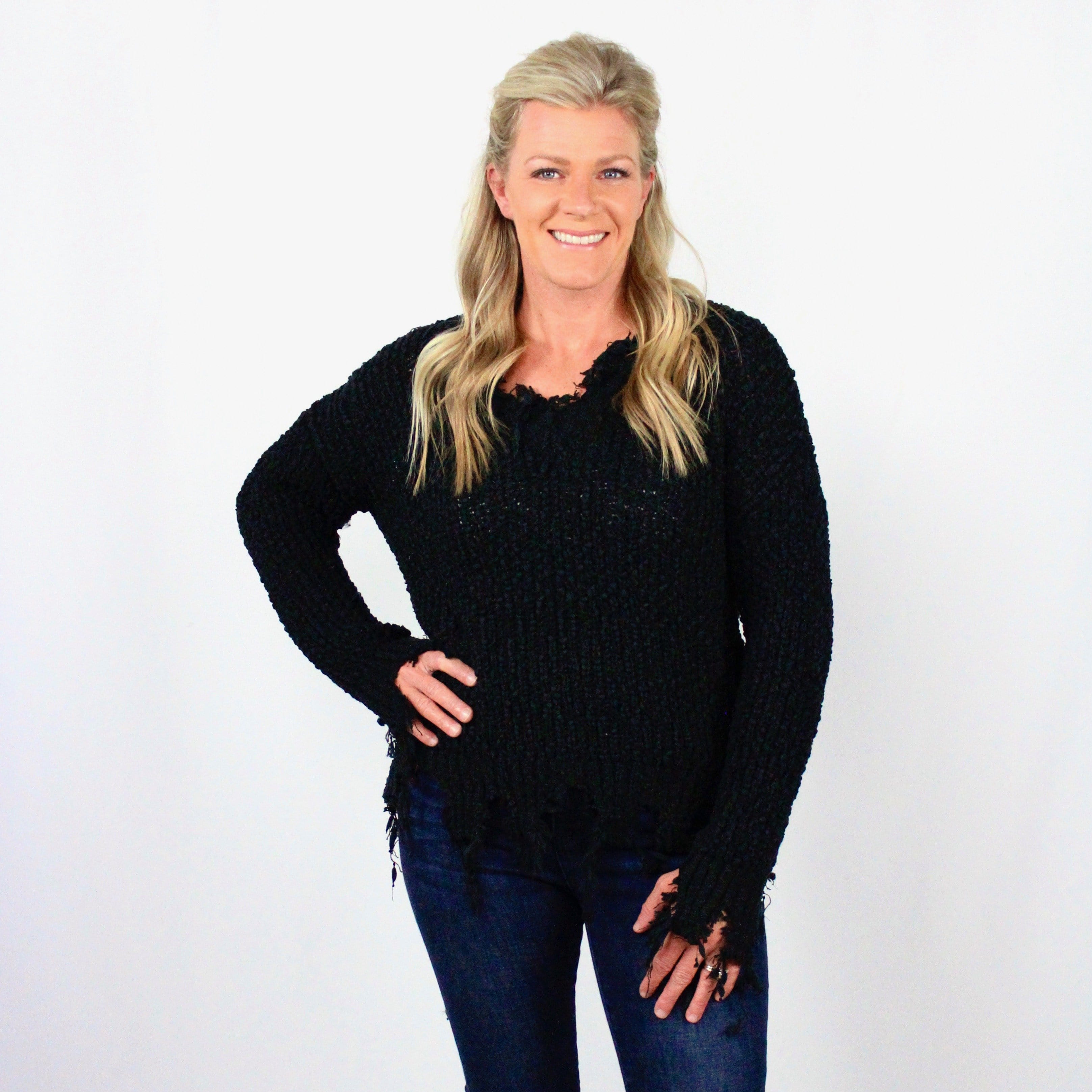 Popcorn Distressed Sweater
