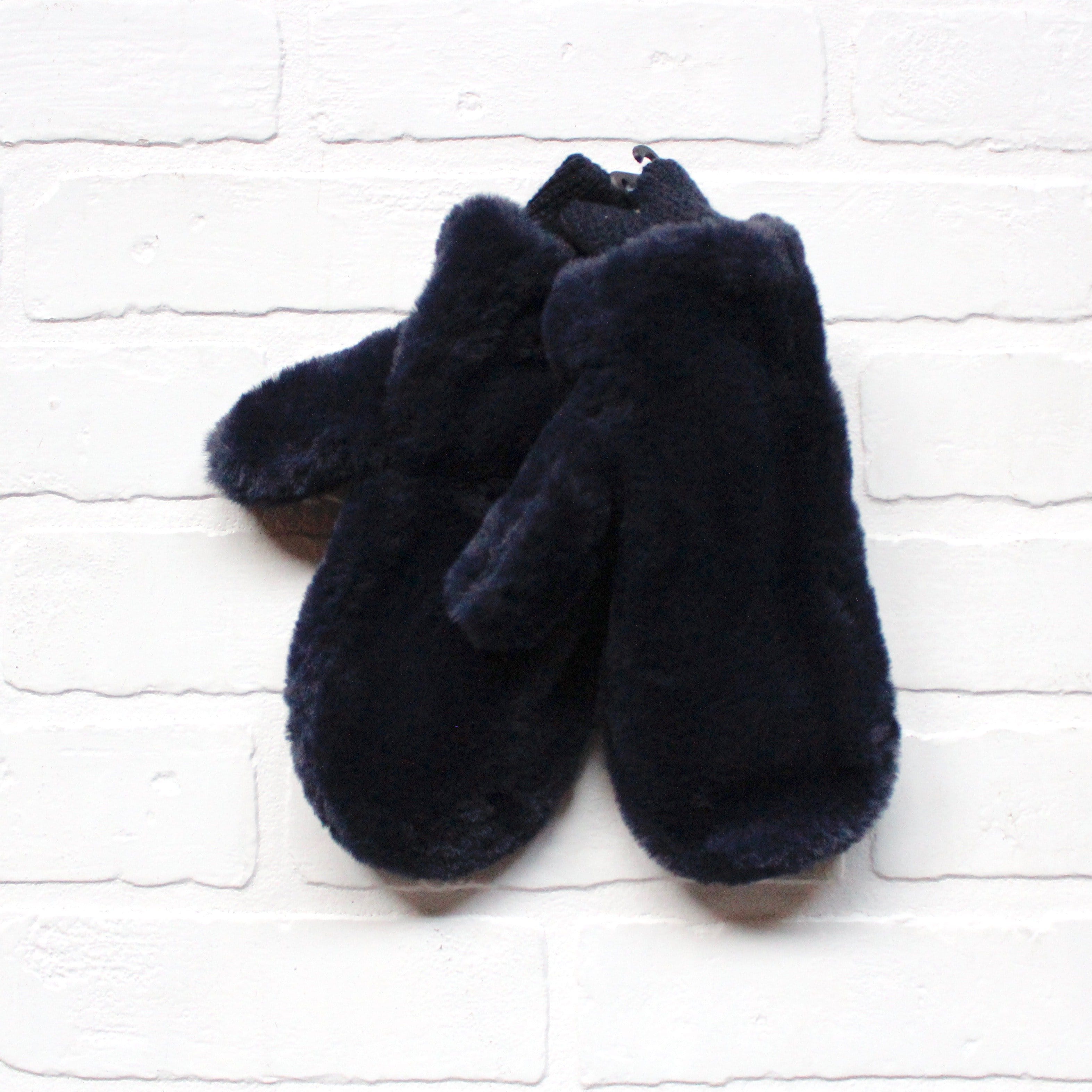 Navy Fur Sherpa Lined Mitten