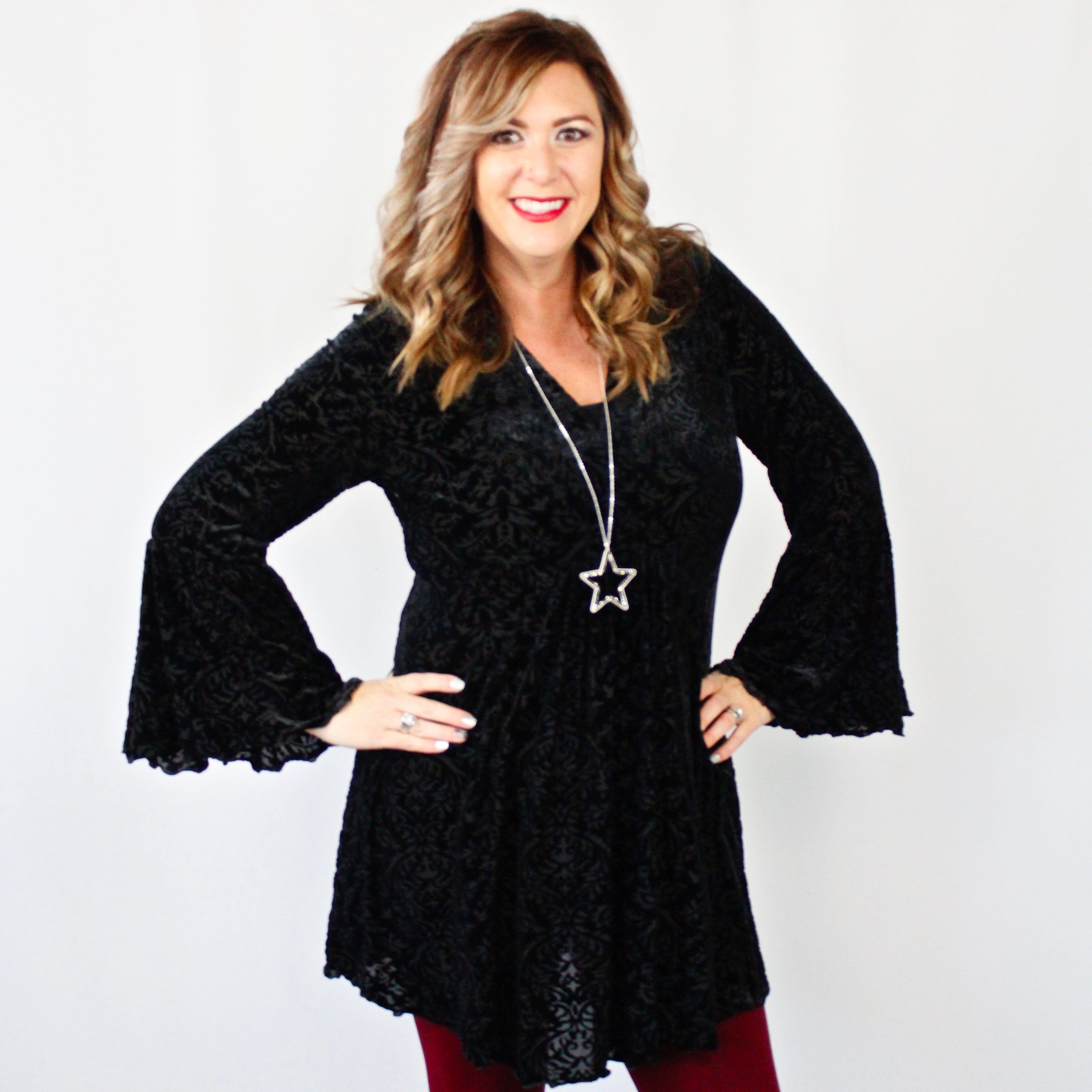 Black Floral Velvet Burnout Dress