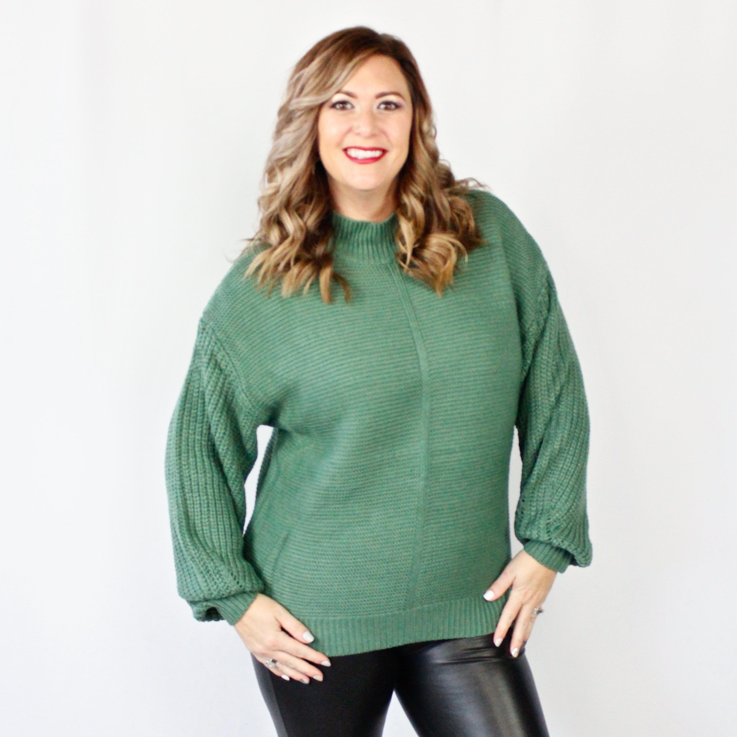 Mock Neck Balloon Sleeve Sweater