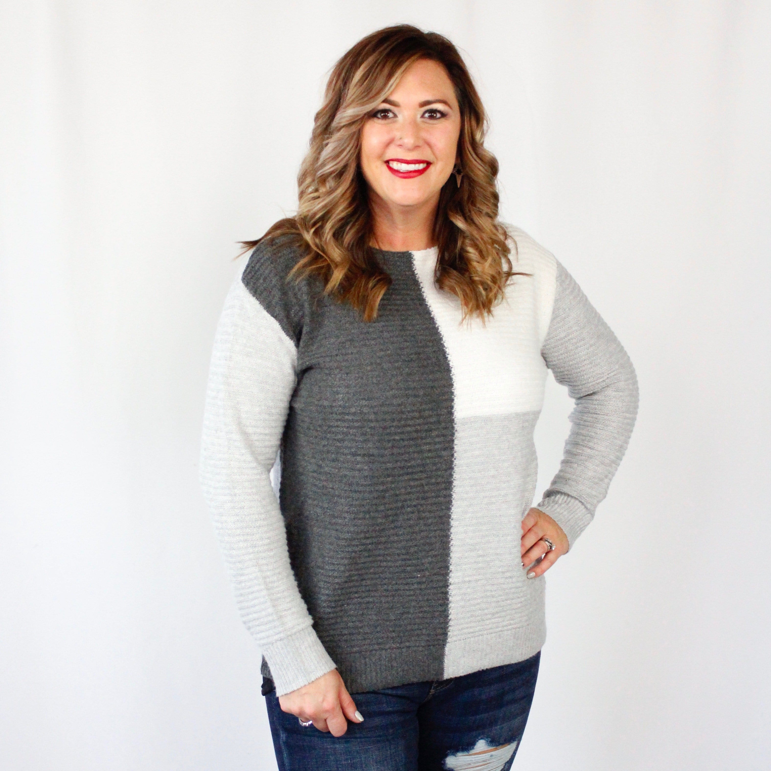 Ribbed Colorblock Pullover Sweater