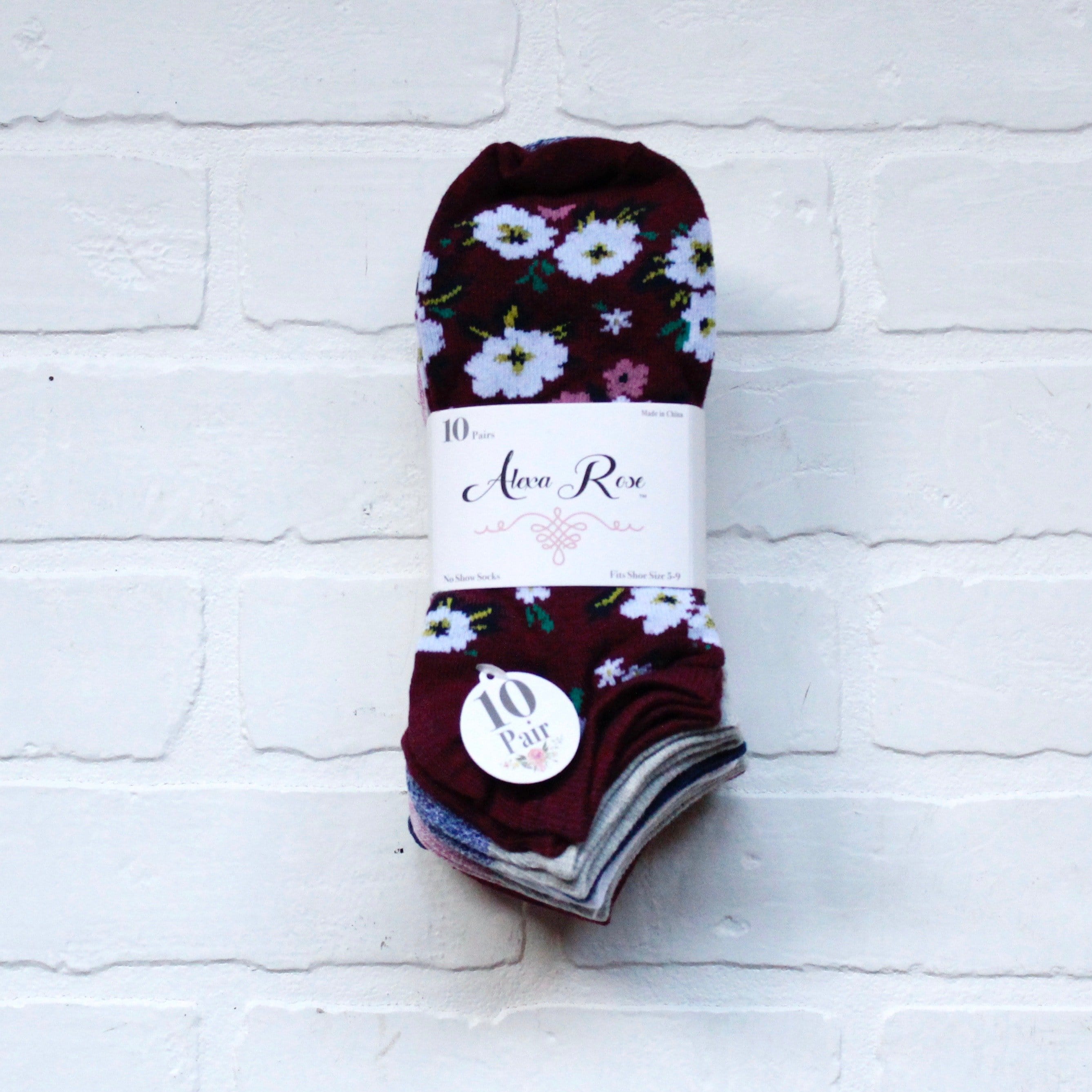 10pk Burgundy Floral Socks