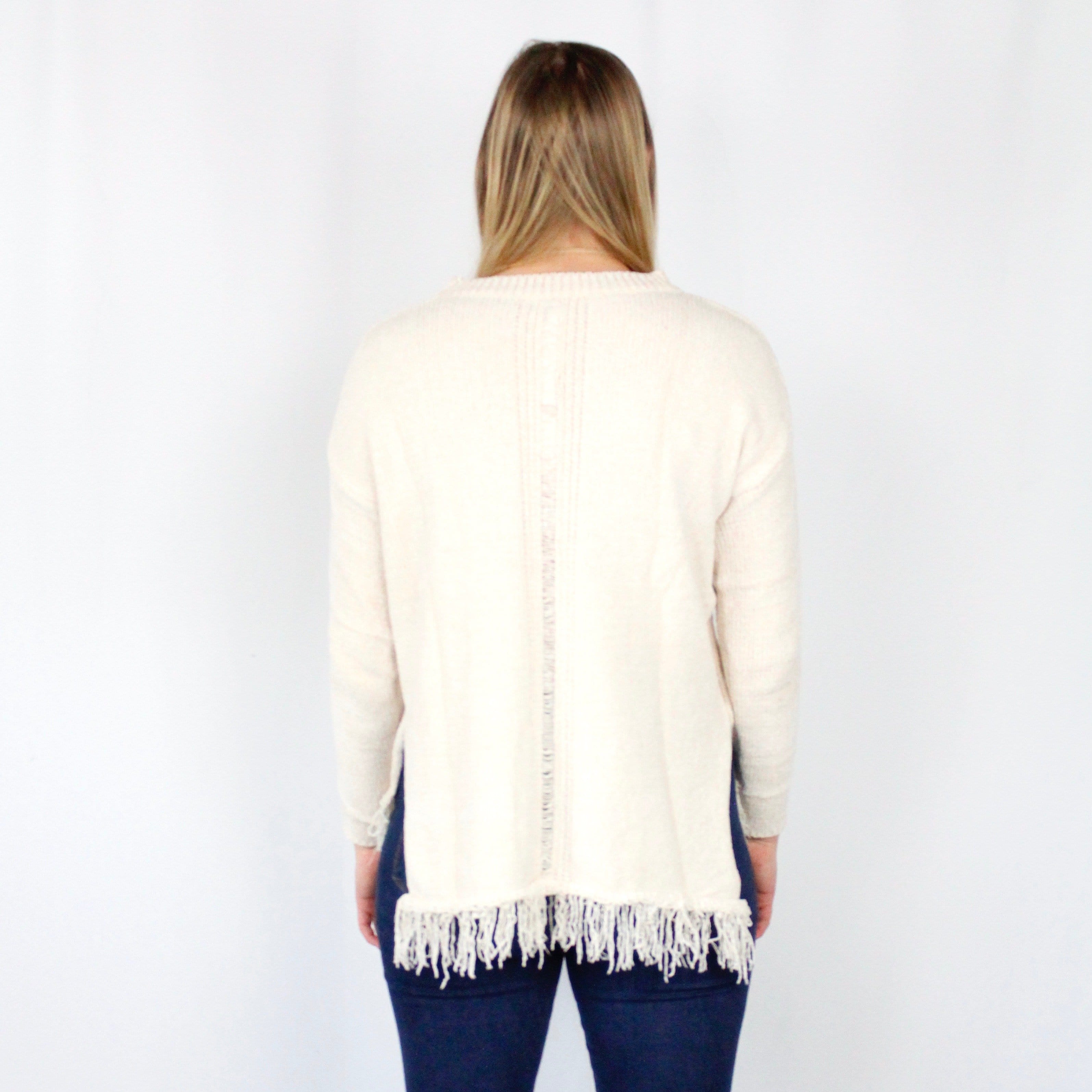 Cream Fringe Pullover Sweater