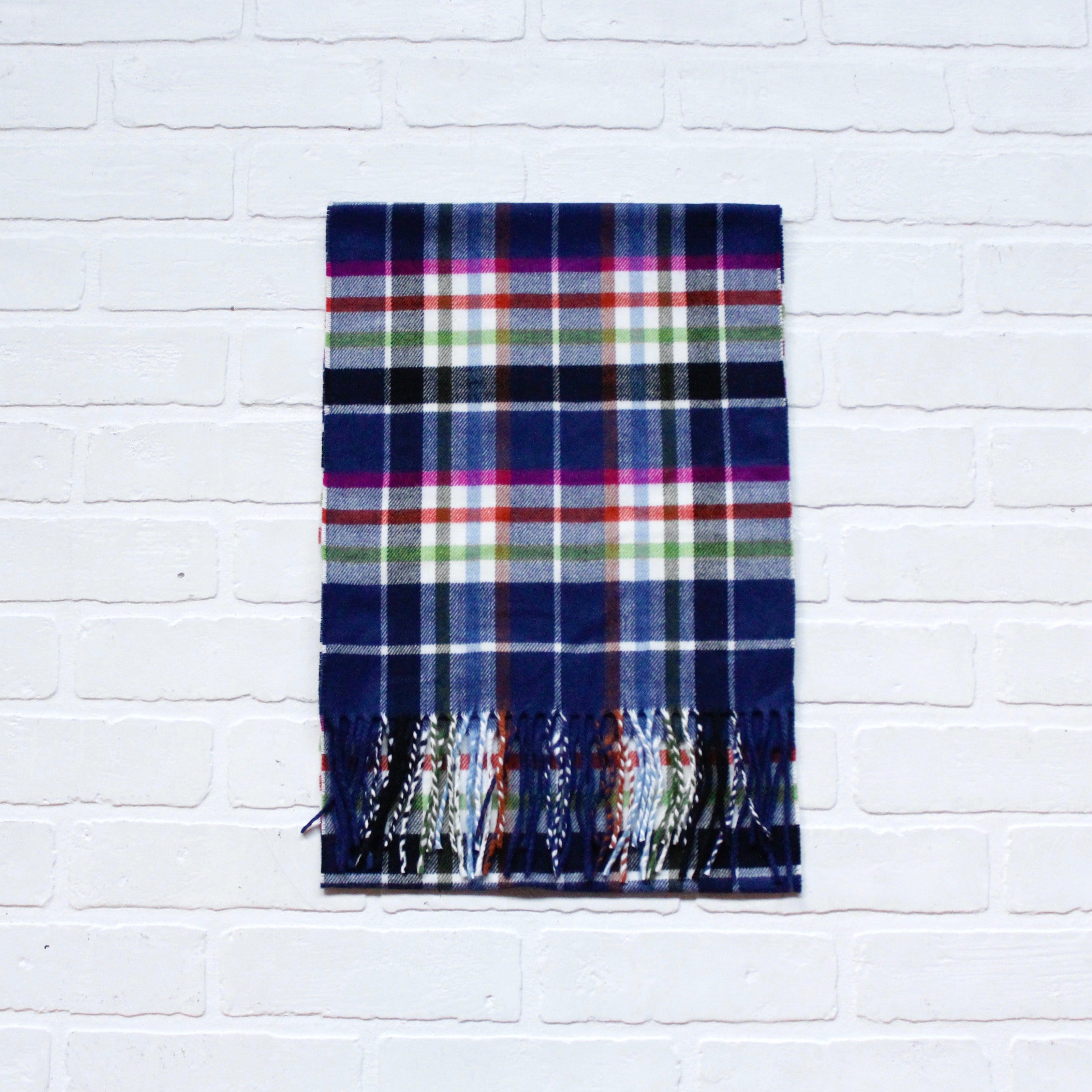 Cashmere Feel Scarf Navy White Plaid