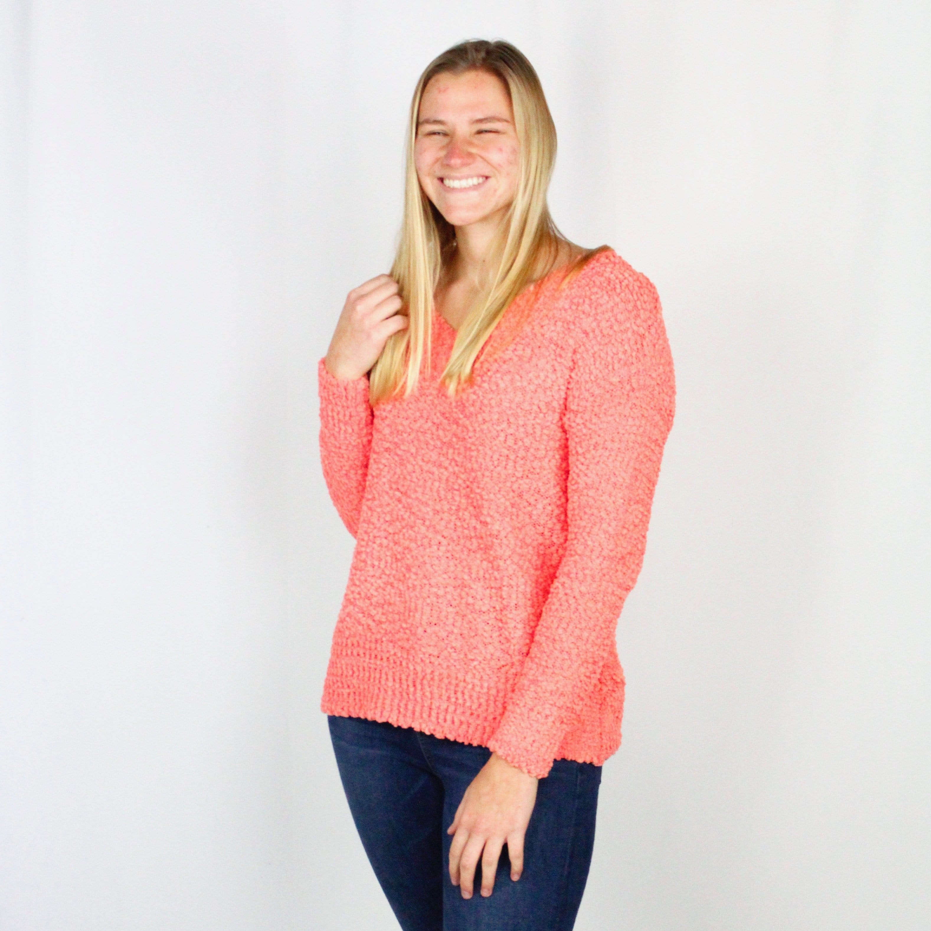 Popcorn Vneck Sweater